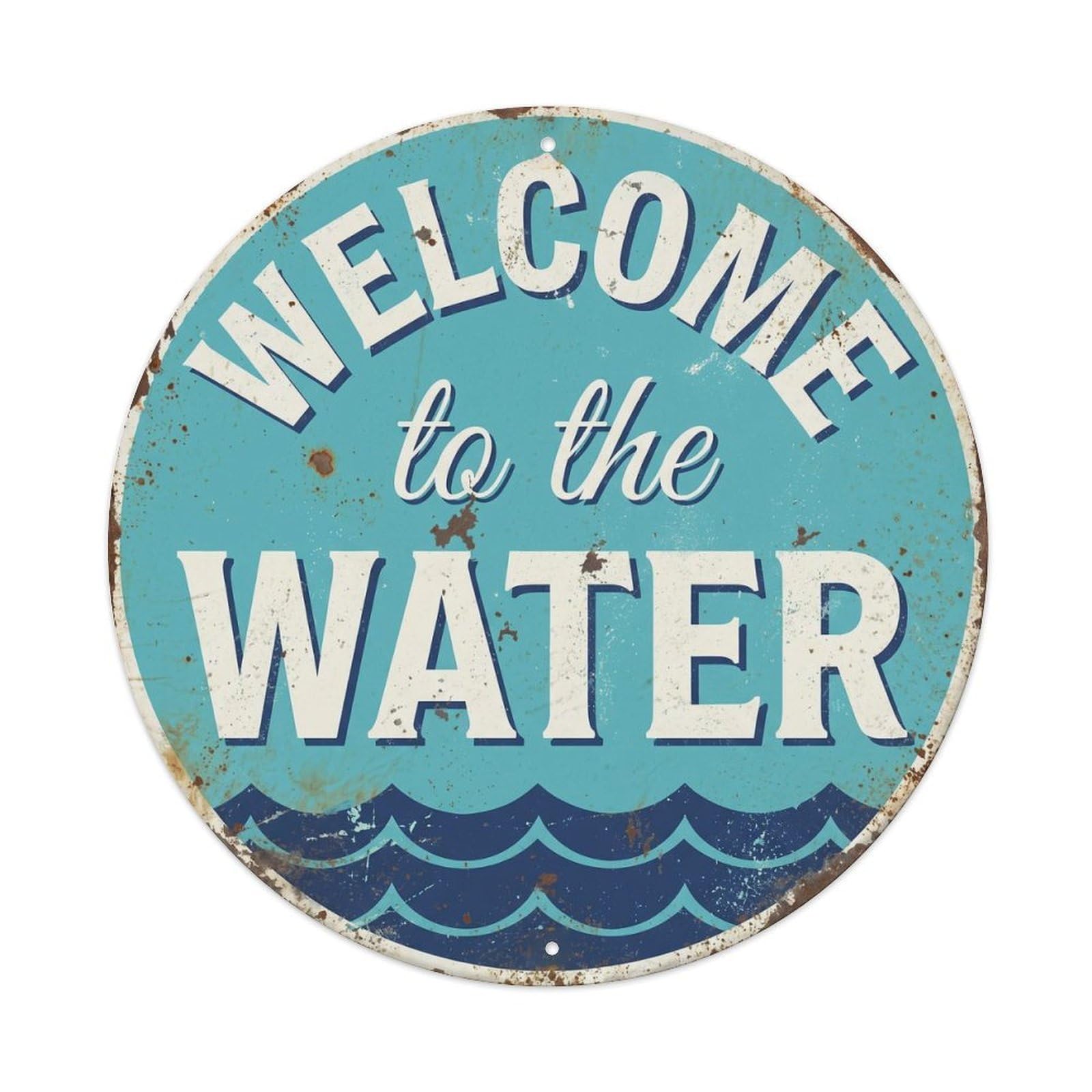 Yrnq Vintage Style Welcome Water Vintage Metal Tin Sign Plaque Wall Decor For Cafe, Club, Garden Round Metal Poster 8X8inch