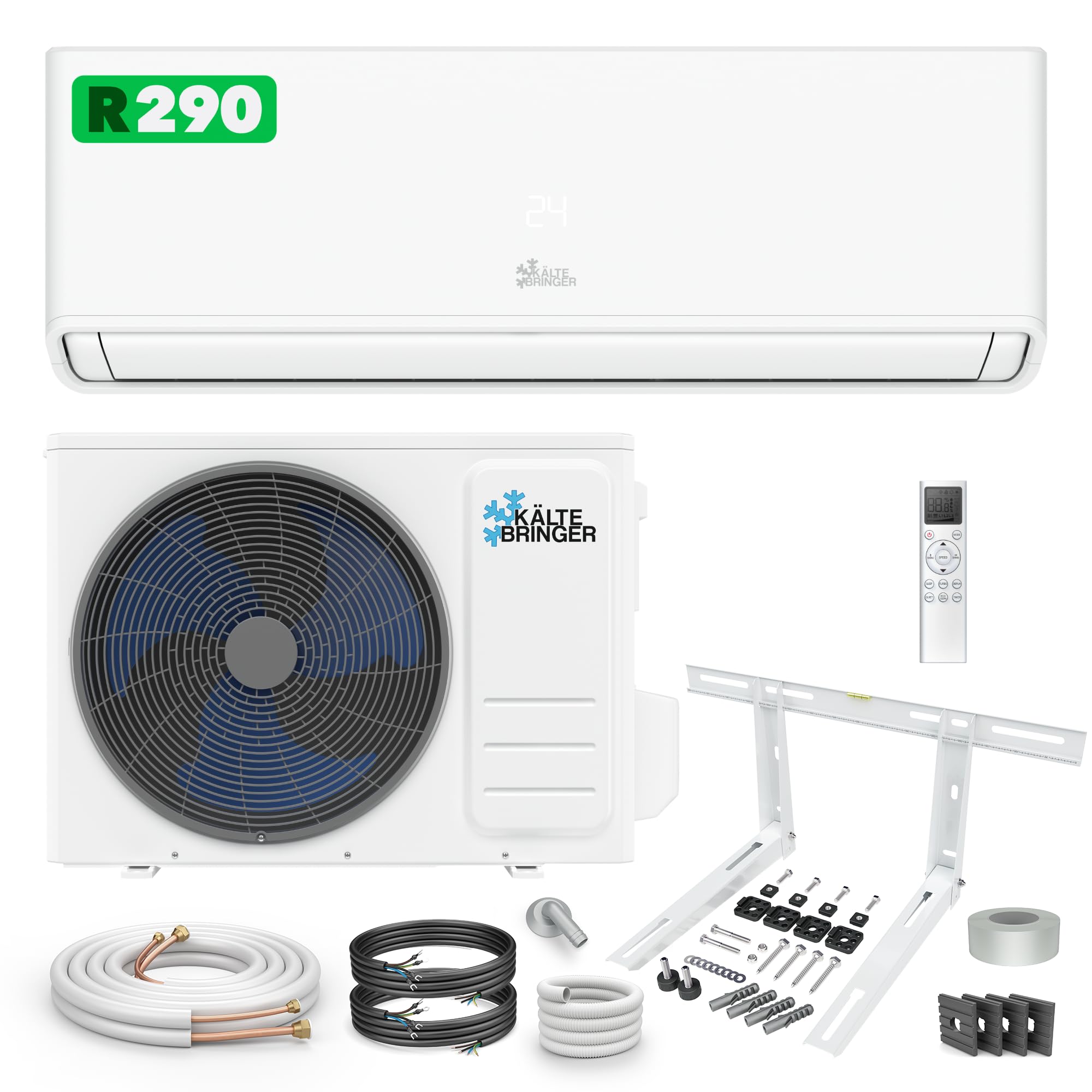 Kältebringer Split Klimaanlage 12000 BTU 3,7 kW R290 Kältemittel Heizfunktion WiFi App bis 60m² A+++