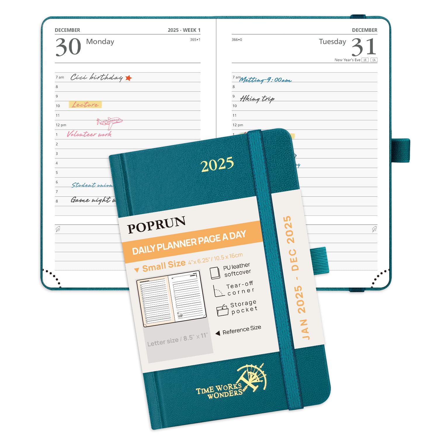 POPRUN A6 Diary 2025 A Day Per Page Hardback 25 Daily Planner Day to ...