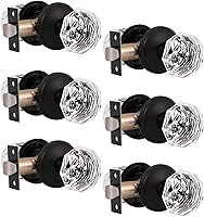 Vista 26 de Gobrico Pomo de puerta de cristal para dormitorio y baño con roseta clásica negro mate, diamante transparente octogonal para puerta interior, 1