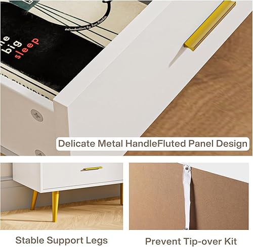 Miniatura 7 de CARPETNAL Cómoda blanca para dormitorio, cómoda de 6 cajones con cajones anchos y asas de metal dorado, aparadores de madera y cómoda de pasillo,