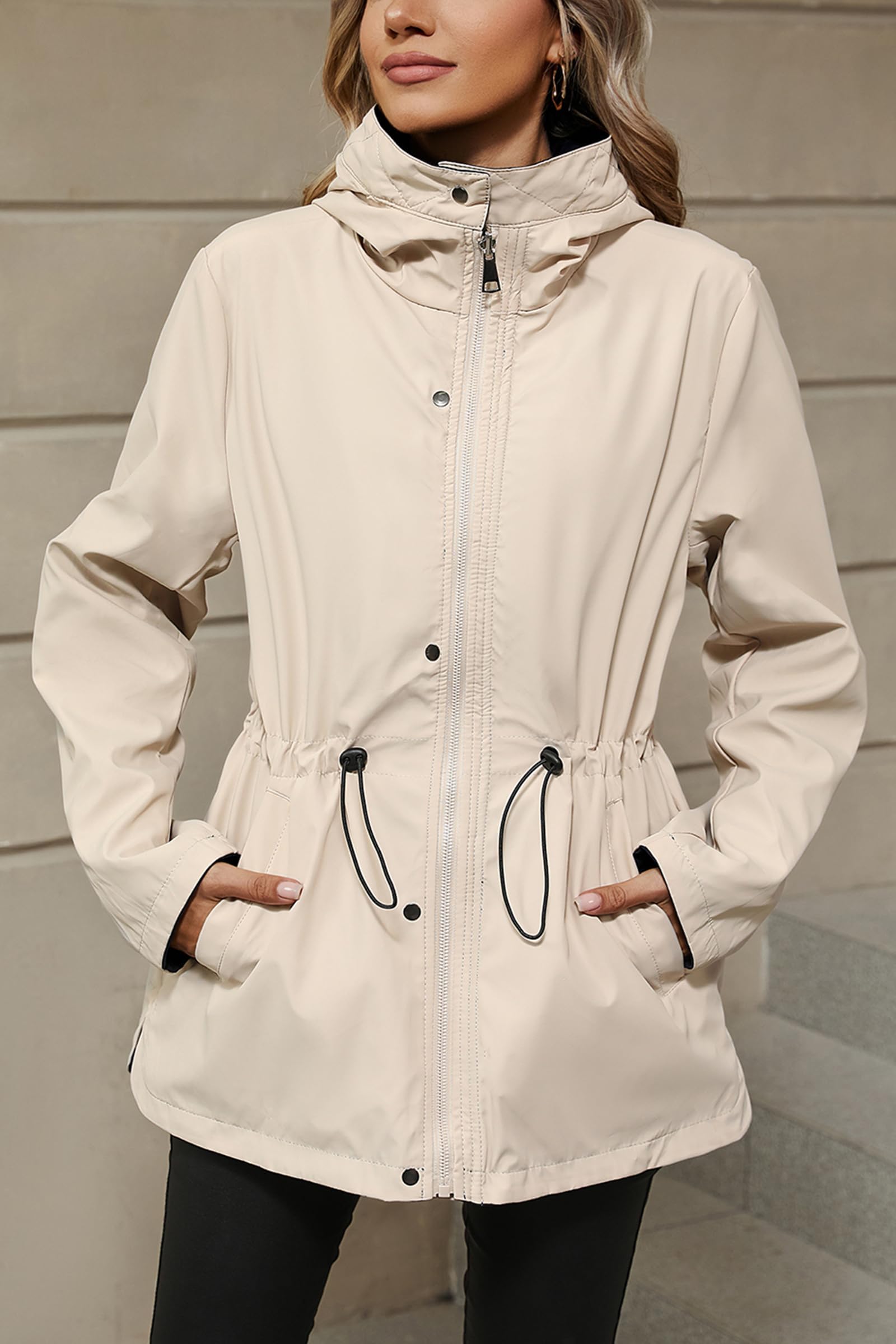 Giolshon Manteau léger coupe-vent pour femme, veste zippée à manches longues, imperméable d'extérieur avec capuche