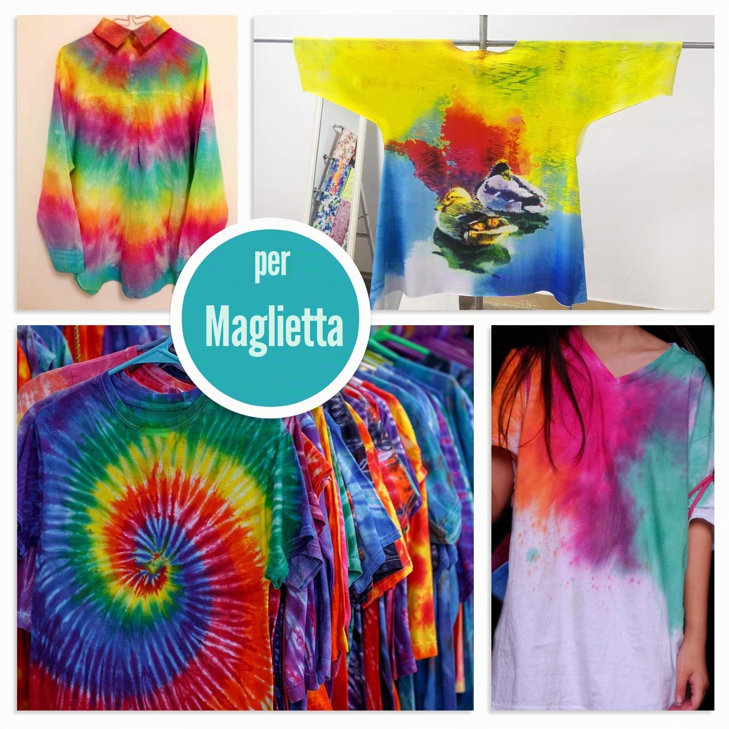 Tie Dye Kit 18 Colori - Tintura Tessuti Permanenti Tinture Cravatta per Bambini e Adulti Pittura di Vestiti DIY - Coloranti Stoffe Vivaci Tie-Dye per Shirts, Camicia, Hoodie, la Moda Fai-da-Te, Feste