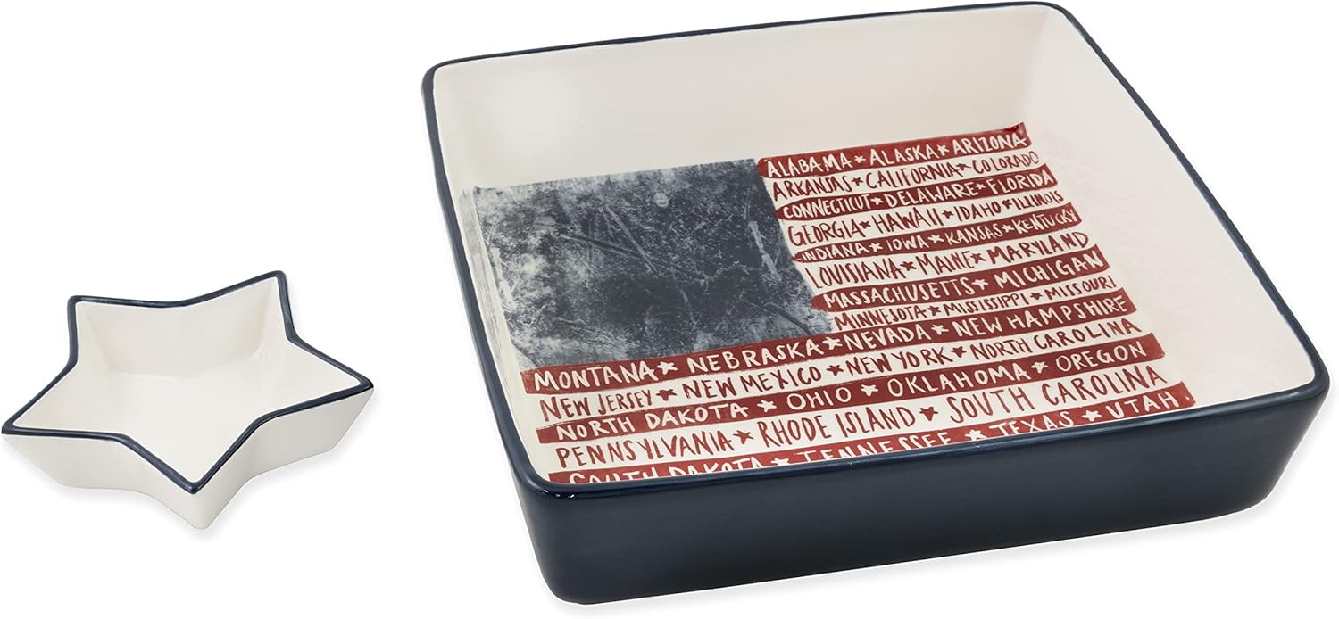 Boston International Ceramic Chip & Dip Serving Dish, 10.5-Inches, One Flag One Nation