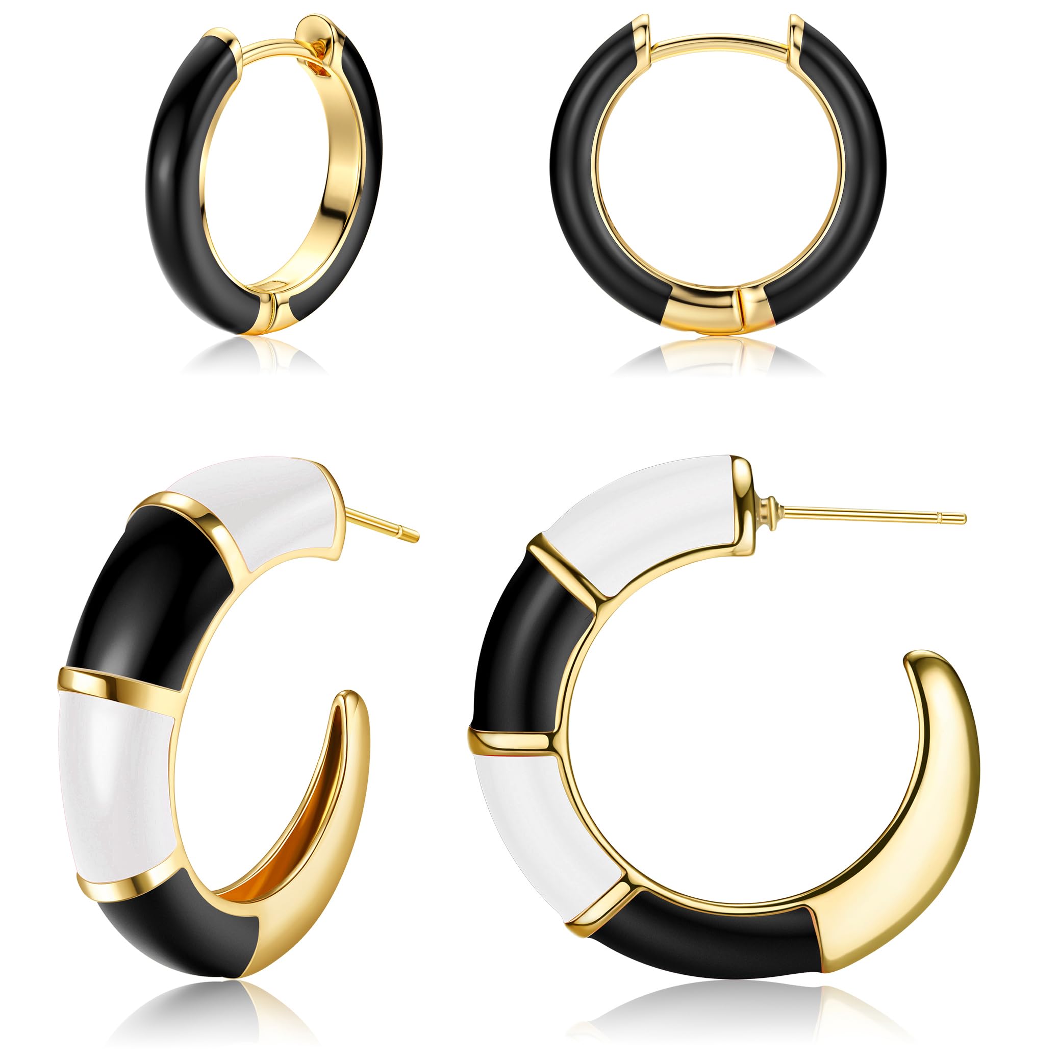 Subiceto 2 Pairs Small Hoop Earrings for Women 18K Gold Plated Hypoallergenic Cute colorful Enamel Huggie Earring Chunky Gold Hoop Earrings Statement Summer Earrings Trendy