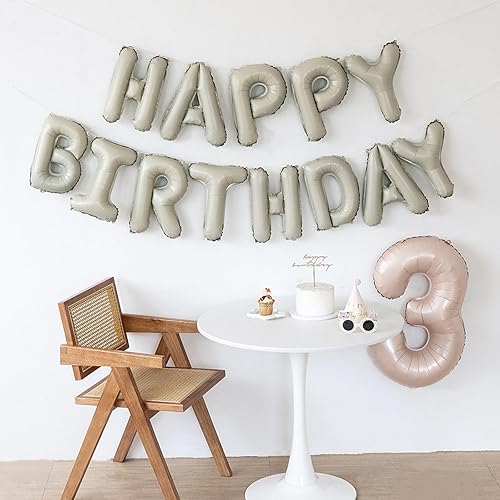 Miniatura 2 de 16 Inch Happy Birthday Balloon, White Sand Happy Birthday Balloons Banner Aluminum Foil Letters Balloons for Birthday Party Decorations Supplies