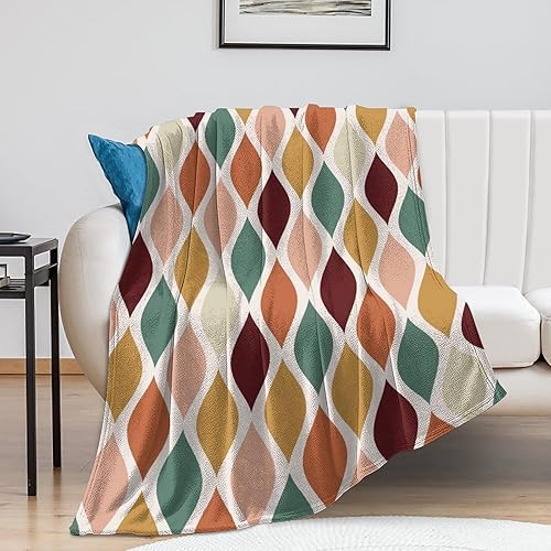 Manta geométrica de mediados de siglo, retro colorida de los años 50 y 60, patrón de círculos de onda mínima, suave, cálida y acogedora, fundas de