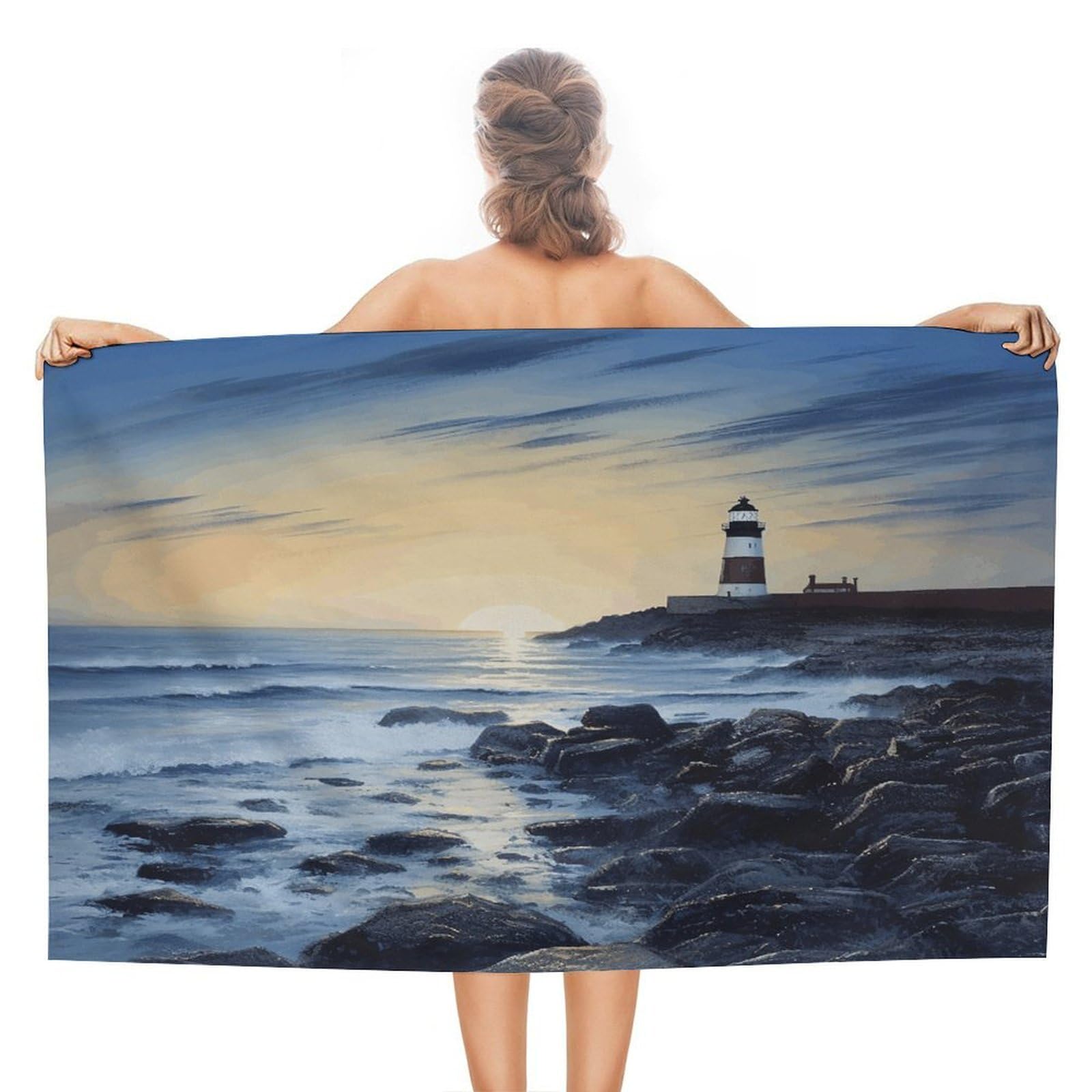 VstaDank The Seaside Lighthouse Bath Towel Stylish Double-Faced Pile Travel Towel Soft Absorbent Beach Towel for Pool Swim Sports Camping Adults Gift 51X31 Inch