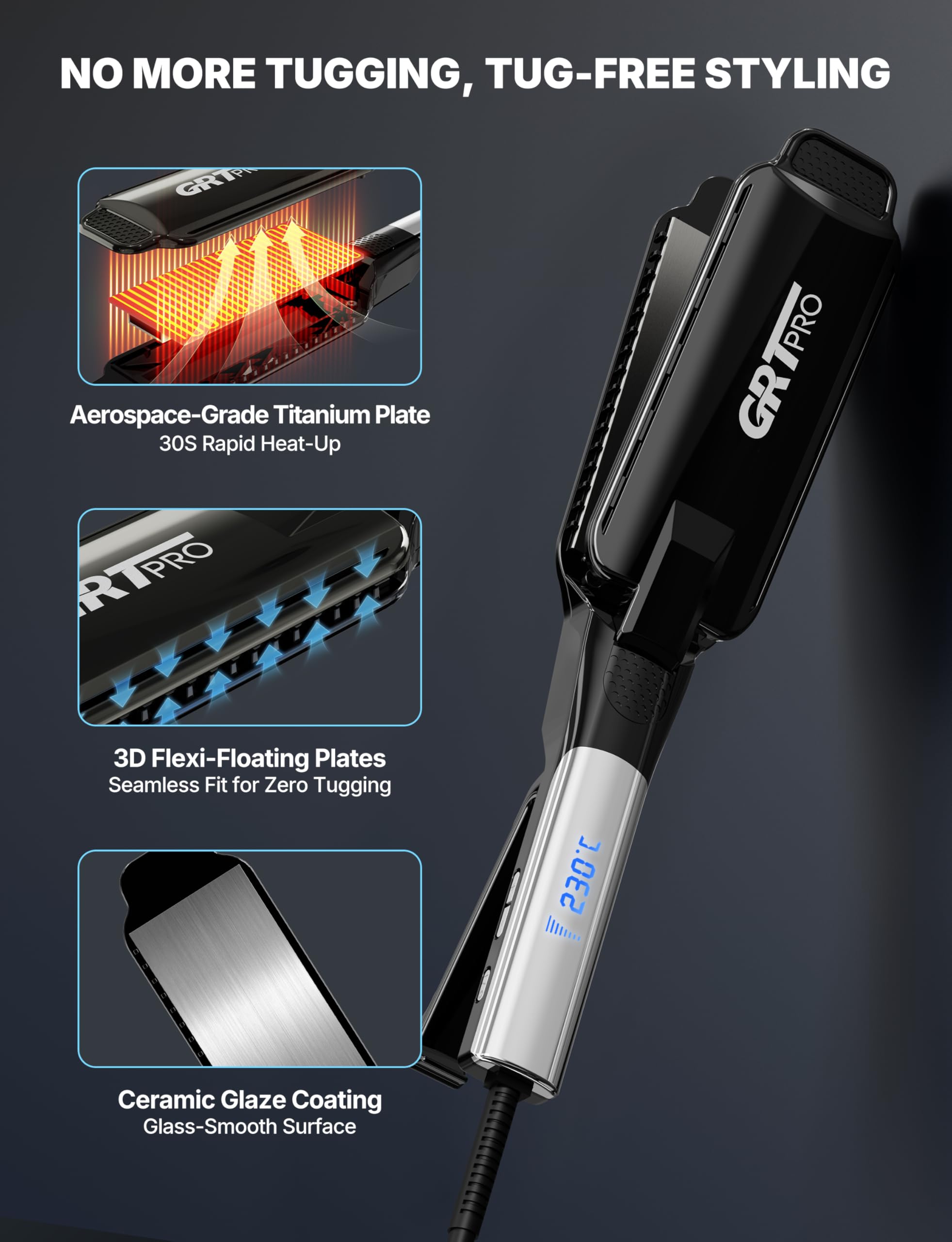 Plancha de Pelo Profesional Planchas del Pelo Anchas 55mm - Plancha Pelo con Revestimiento Cerámico, 40 Millones de Iones Negativos - 19 Temperaturas (50-230°C) Para Cabello Largo, Grueso o Rizado