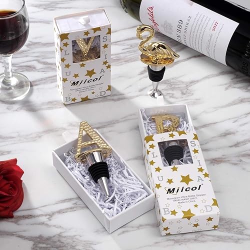 Miniatura 5 de Miicol Tapón de vino con letra inicial, monograma de metal martillado, regalo perfecto para vino, elegancia y utilidad, ampliamente utilizado en