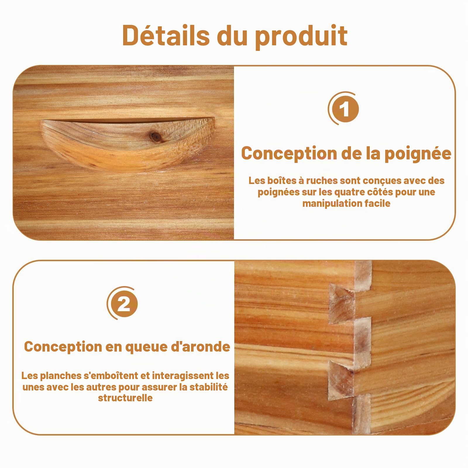 Kit de démarrage de ruche avec 2 boîtes profondes + 1 boîte moyenne, butin en bois massif avec 10 cadres et fondations cirées, boîte à ruche durable