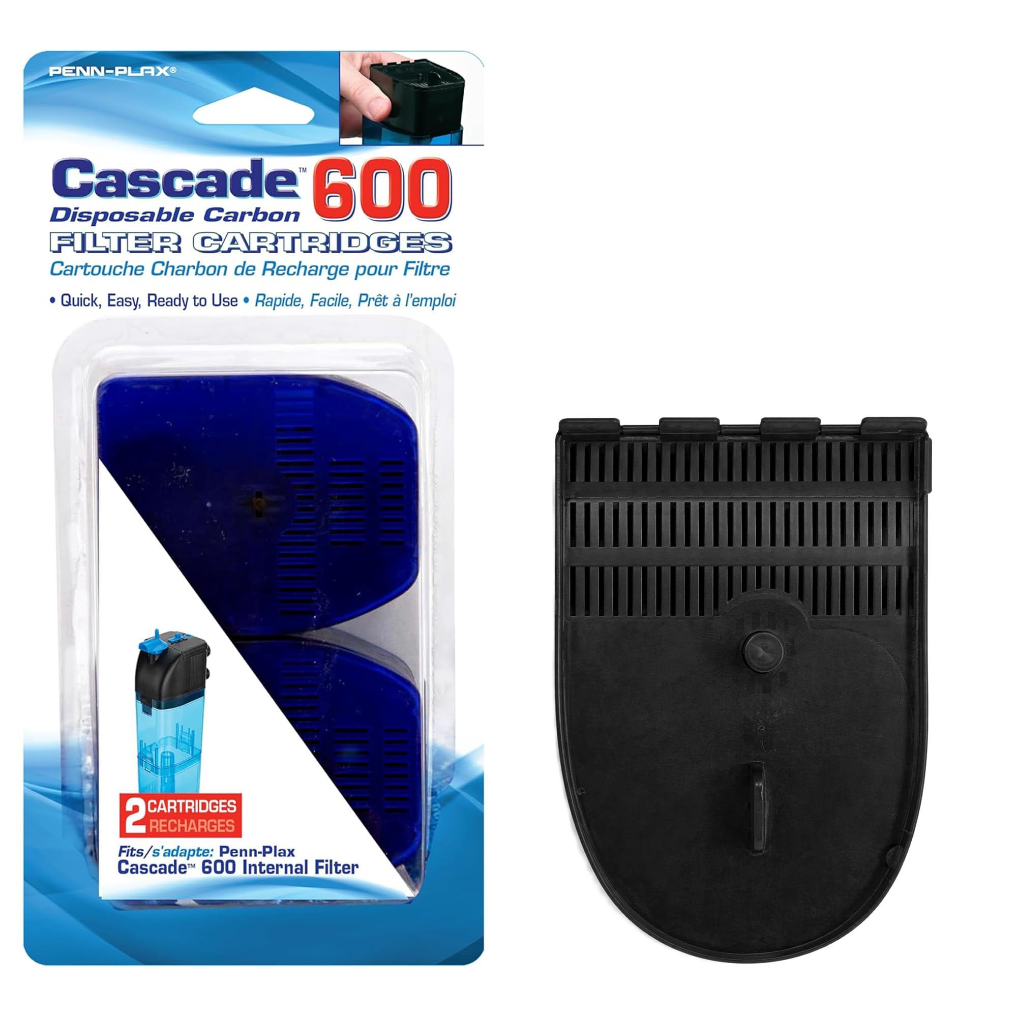 Penn-Plax Cascade 600 Filter Replacement Carbon Cartridges (2 Pack) – Provides Chemical Filtration for Freshwater and Saltwater Aquariums
