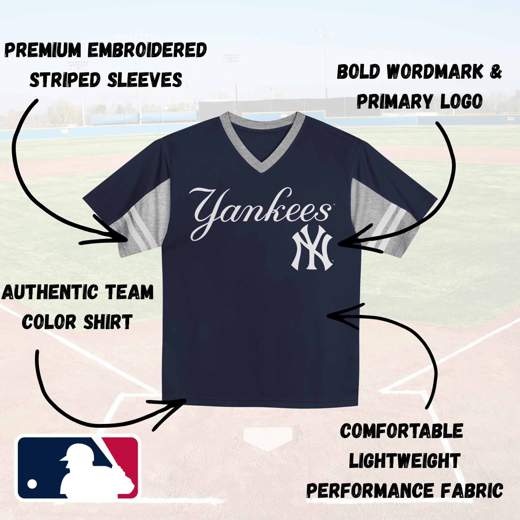 MLB Toddler 2T-4T Officially Licensed Team Color Primary Logo Baseball Fashion Top V-Neck Jersey - 4