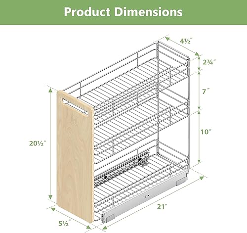 Miniatura 4 de ROOMTEC Estante de especias extraíble con tabla de madera para gabinete estrecho (5.5 pulgadas de ancho x 21 pulgadas de profundidad), organizador