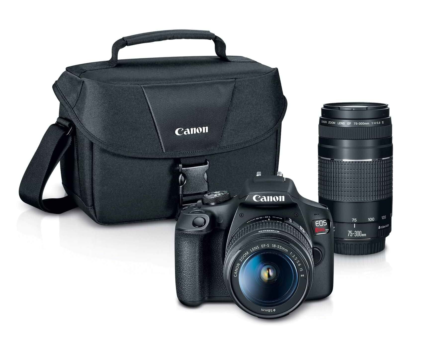 CanonEOS Rebel T7 DSLR Camera Double Zoom Lens Kit EF-S 18-55mm & EF 75-300mm Lenses, 24.1 Megapixel CMOS (APS-C) Sensor, Full HD Videos, Wi-Fi, Beginner Photographers