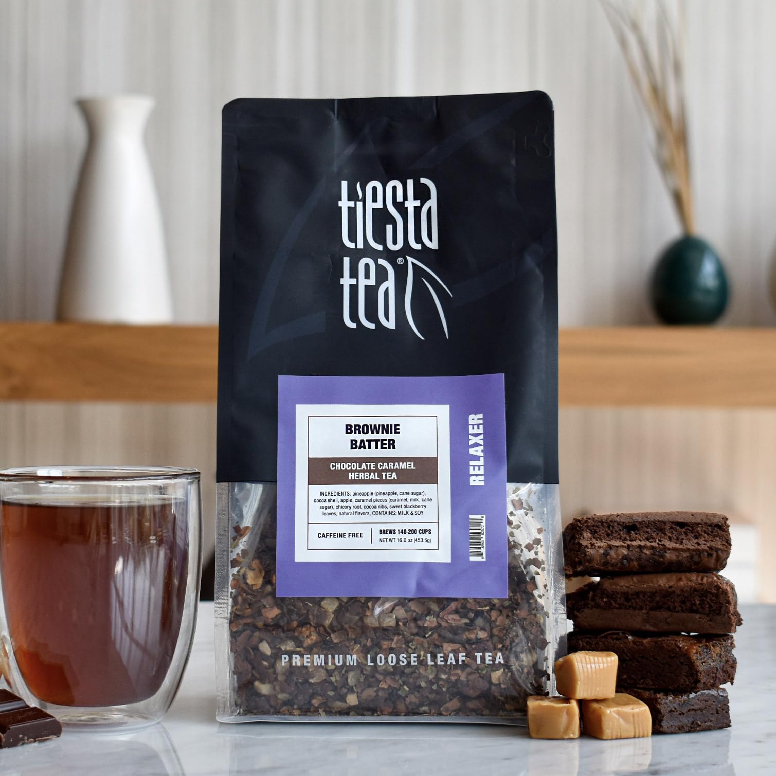 Tiesta Tea - Meyer Lemon Zest, Loose Leaf, Zesty Lemon Herbal Tea, Premium Caffeine-Free Blend, Makes Hot or Iced & Up to 25 Cups, 2oz Resealable Pouch: Tiesta Tea - Brownie Batter | Loose Leaf | Chocolate Caramel Herbal Tea | Non-Caffeinated Blend | Make Hot or Iced & Brews Up to 140-200 Cups | 16 oz Resealable Bulk Pouch