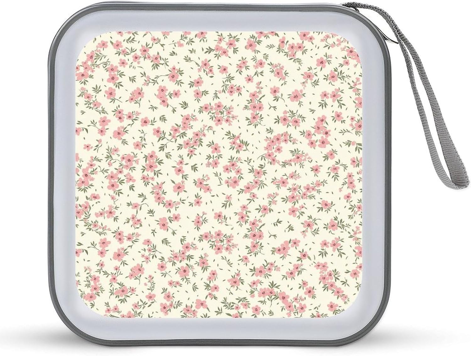 Light Pink Cherry with Olive Green Leaves CD Case DVD Storage Case Portable for Car Home Travel