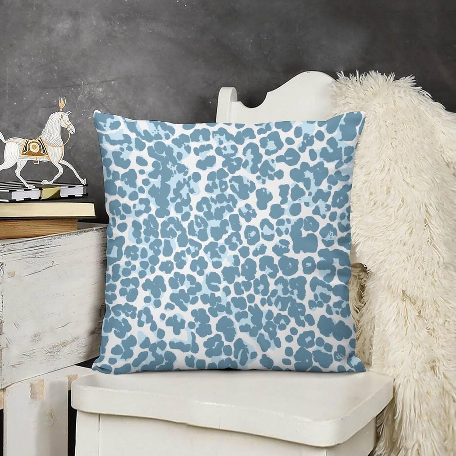 ArogGeld Chinoiserie Pillow Covers Set of 2 Turquoise and Blue Leopard Throw Pillow Cover Leopard Print Animal Cheetah Pillow Covers Decorative Short Plush Throw Pillowcase for Sofa 24"x24"