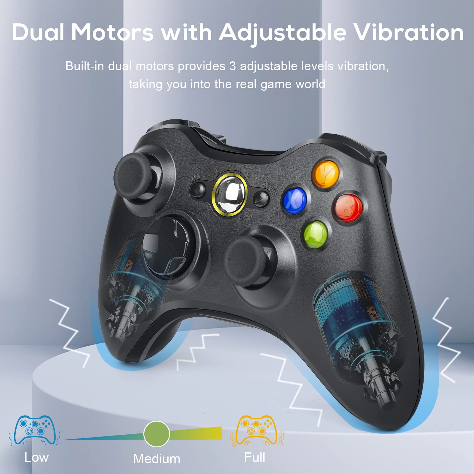 Labtec Controller Wireless per Xbox 360, Gamepad Joystick Wireless 2.4GHZ per Console Xbox 360 & Slim e PC Windows XP/7/8/10/11 (Nero)