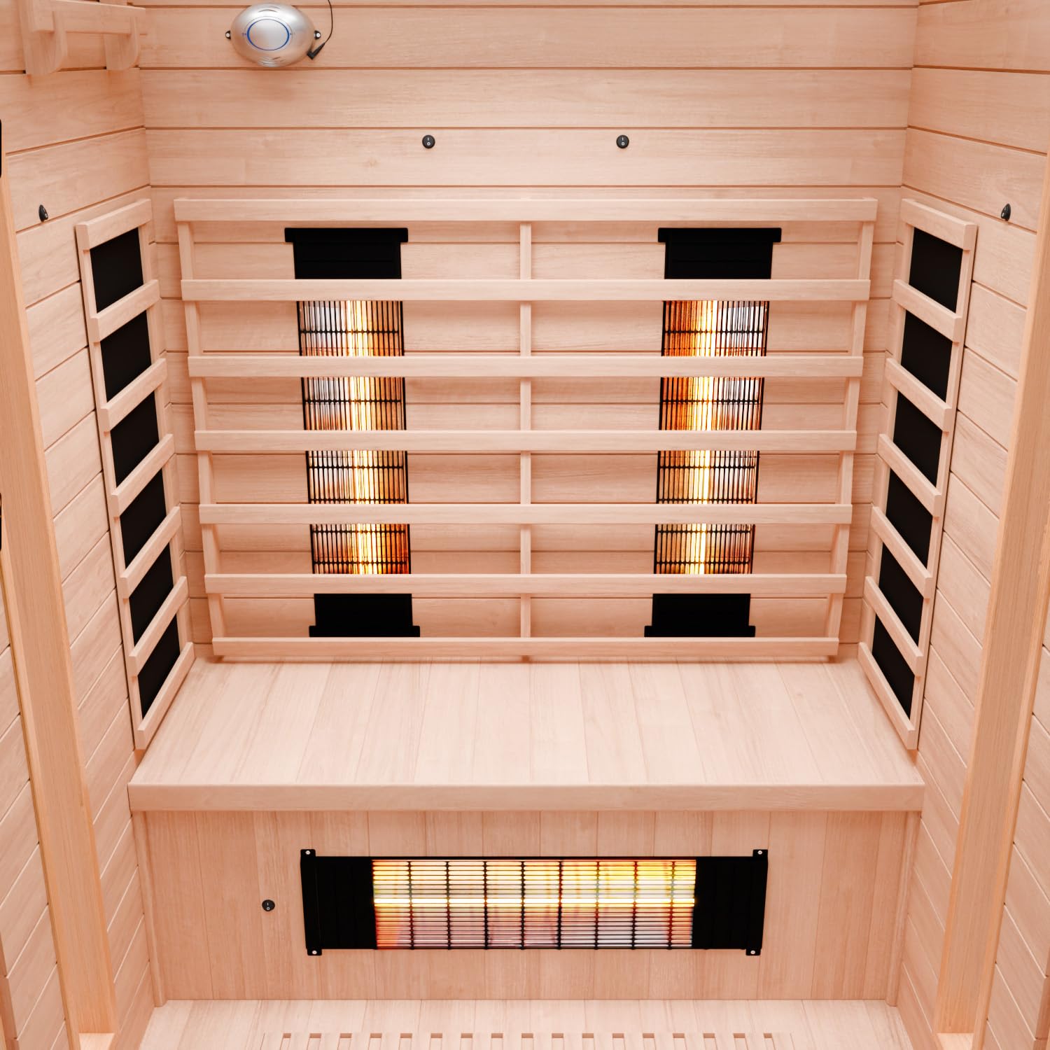 Dewello® Infrarotkabine Infrarotsauna Pierson 135cm x 105cm 1-2 Personen aus Hemlock Holz mit Vollspektrumstrahler, Bodenstrahler, LED-Farblicht, Bluetooth, FM,MP3,USB