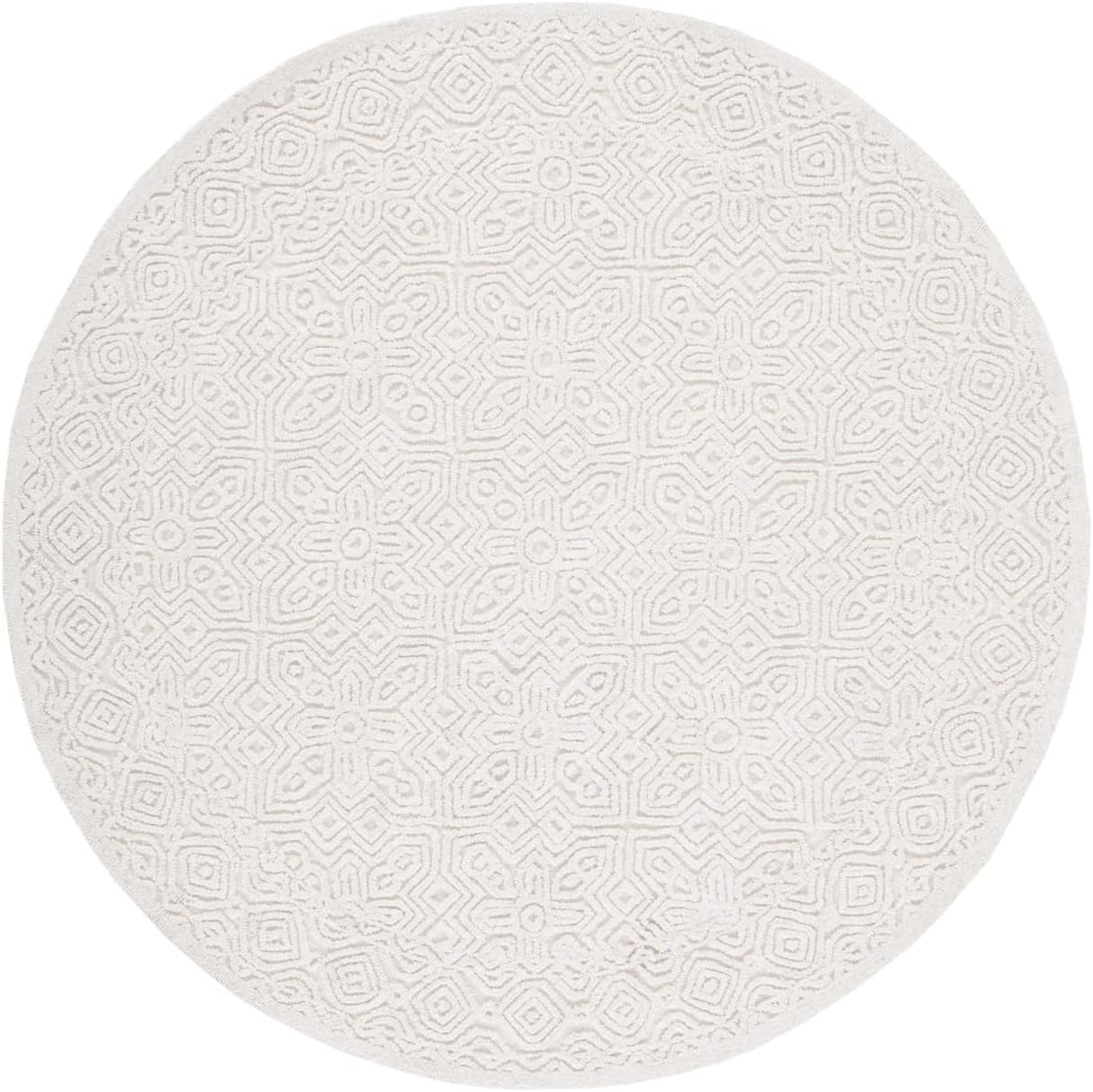 Ivory Geometric Handmade Wool 4' Round Tufted Rug
