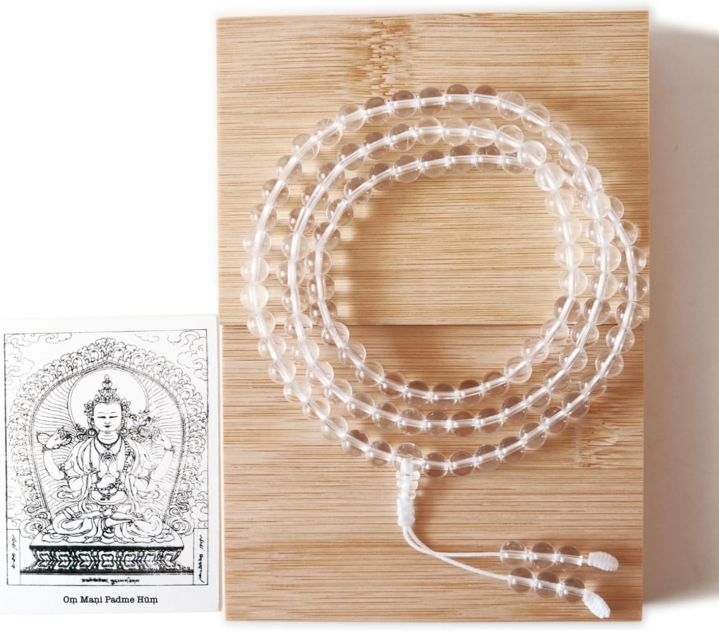 Authentic Tibetan Natural Crystal Mala Beads 108, Buddhist Prayer Beads Sphatik Mala, Clear Quartz Gemstone Bracelets, Meditation Chakra Necklace for Women and Men