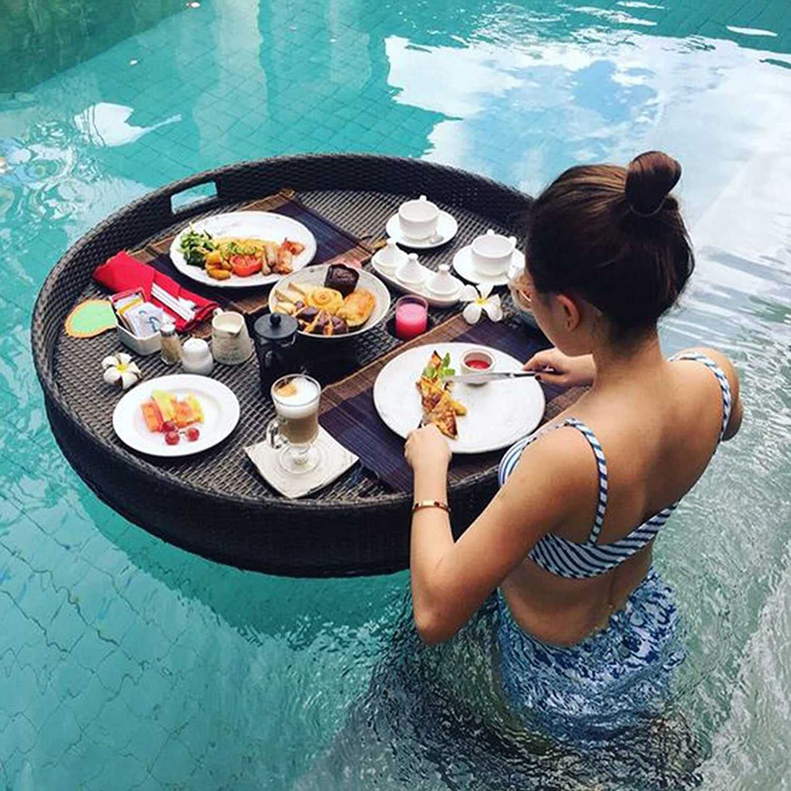 DFGHNBVC Floating Tray For Pool Luxury Floating Serving Trays Table Bar Round Floating Breakfast Tray Pool Swimming Pool Floats,Black-80Cm