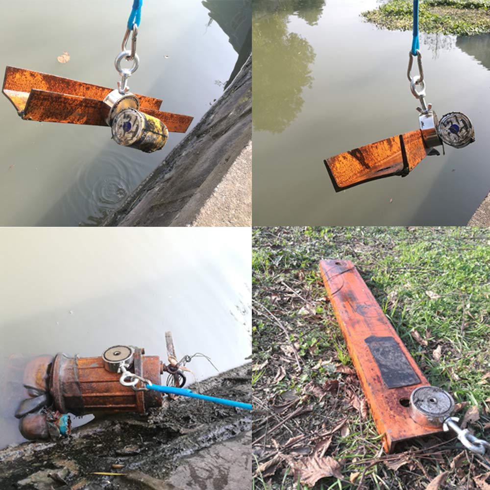 MUTUACTOR Magnete da pesca a doppia faccia Combinato 600KG Forza di trazione verticale Kit di magneti da pesca al neodimio rotondo con golfare per il salvataggio della pesca con magnete nel fiume