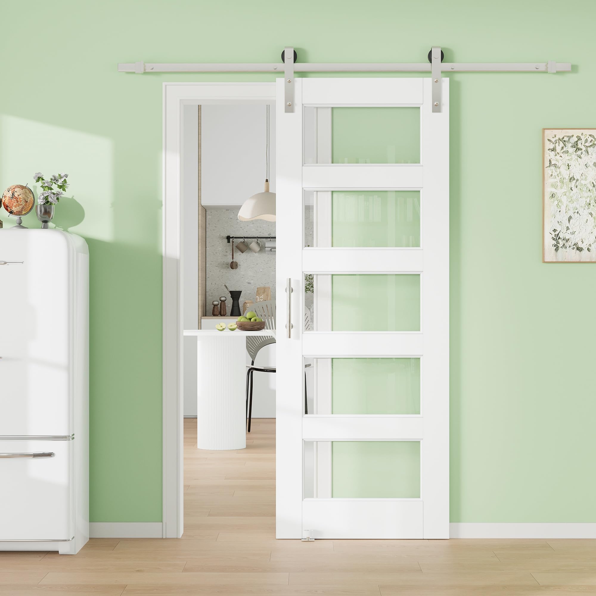 36in x 80in 5-Lite Tempered Clear Glass Barn Door with 72" Track Kit