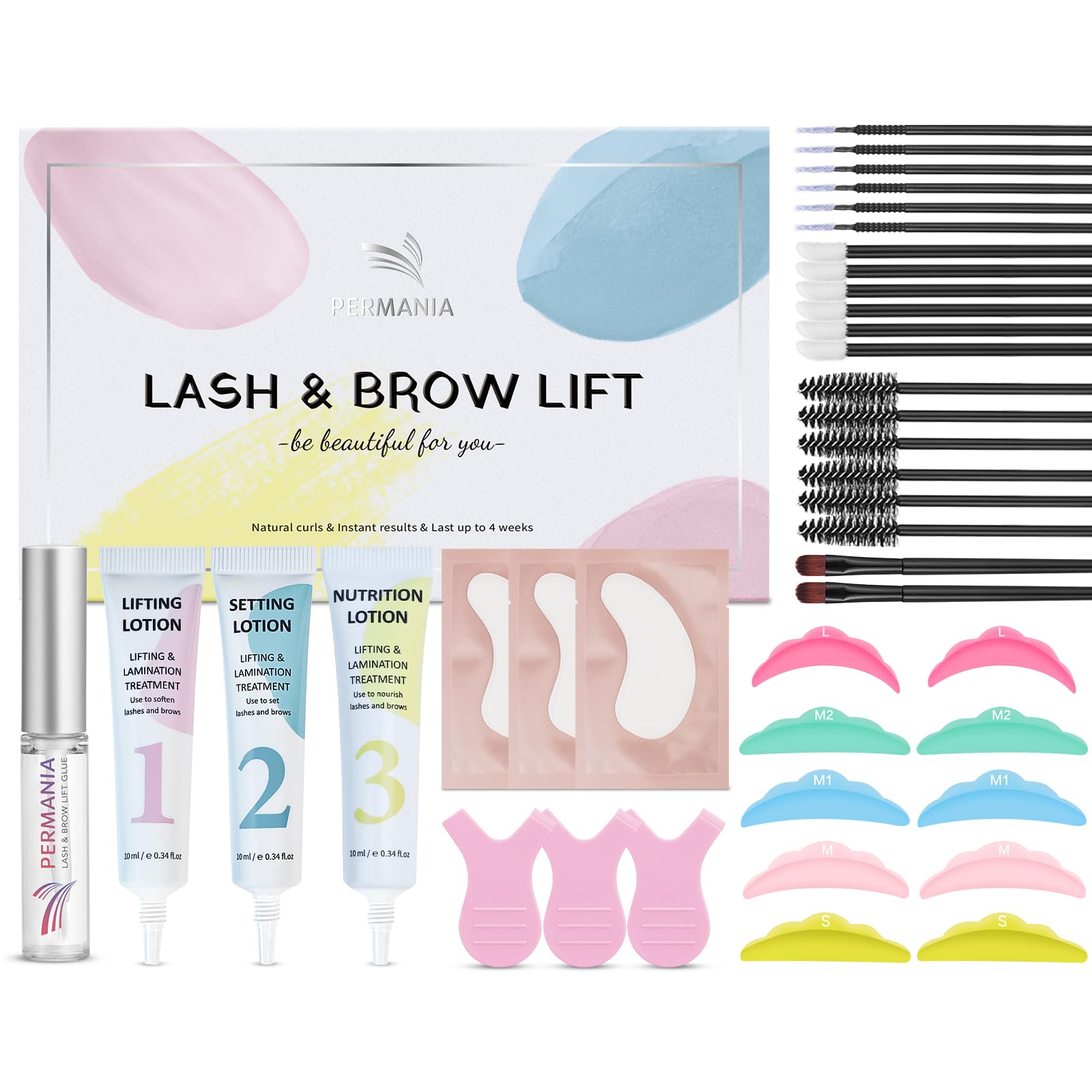 PERMANIA Kit Rehaussement de Cils, Salon Résultats Rehaussement Cils | Kit de Permanente de Cils et Lamination de Sourcils, Formule Douce | Débutants Amical, Durée Jusqu'à 4 Semaines