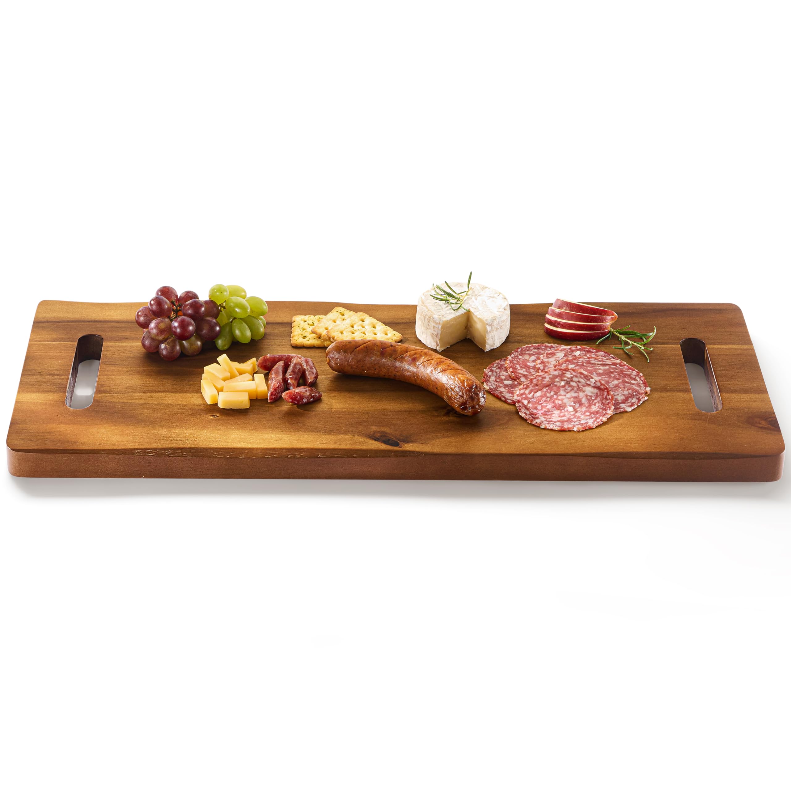 24" Large Charcuterie Board with Handles - Extra Long Wooden Serving Cheese Boards - Serving Platter for Meat, Party Appetizers, Outdoor & Fruits Display (Acacia Wood)