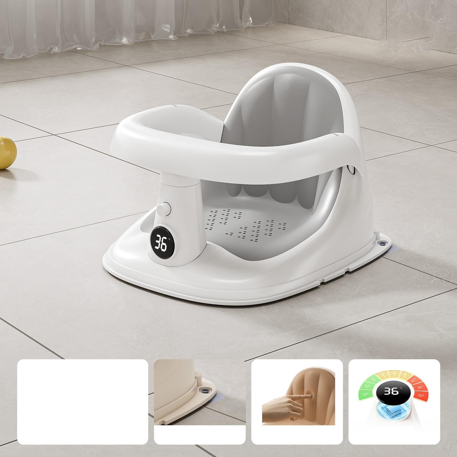 Sedile per vasca da bagno, con ventose antiscivolo, cuscino per schienale | Sedia da doccia ergonomica, supporto a mani libere, imbottitura morbida, vasca da bagno, lavabo, sicurezza per sedersi