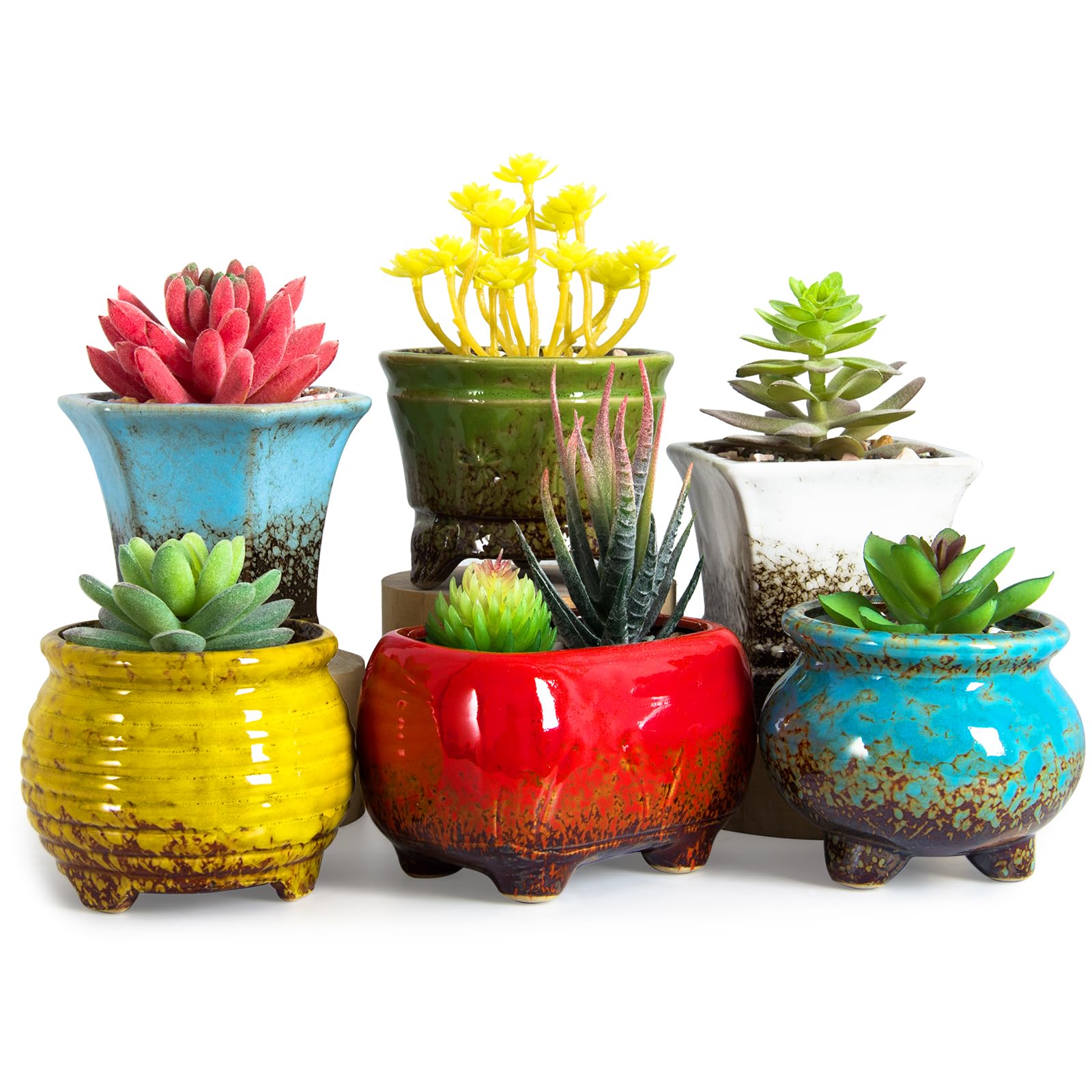 ARTKETTY Confezione 2 Vasi In Ceramica Per Piante Grasse E Cactus - Con Foro Di Drenaggio E Sottovasi Inclusi - Diametro 15,5 Cm - Ideali Per Decorazione Interni