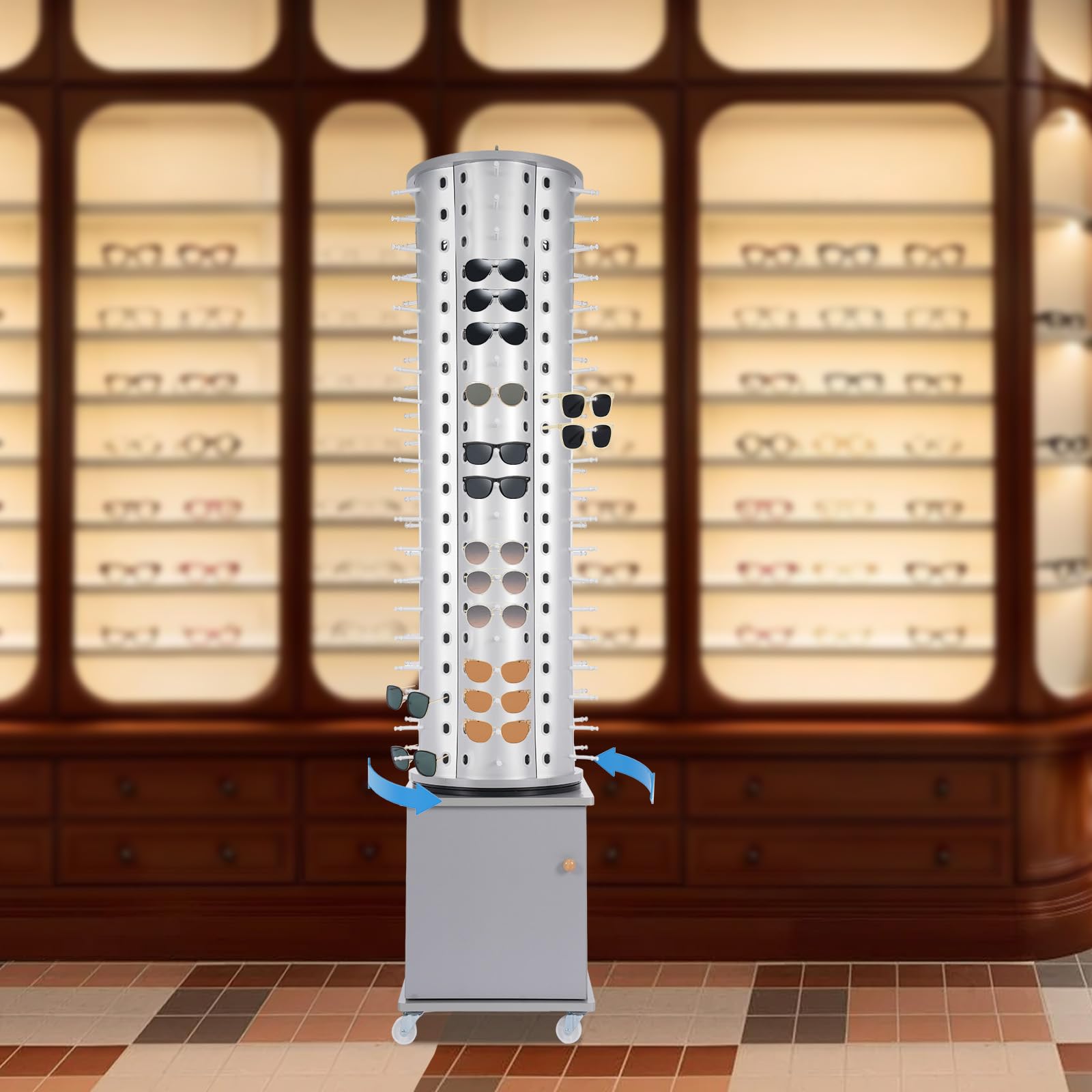 Soporte para gafas de sol, estante para 102 pares de lentes con armario de almacenamiento, organizador de exhibición de piso para el hogar o venta al por menor