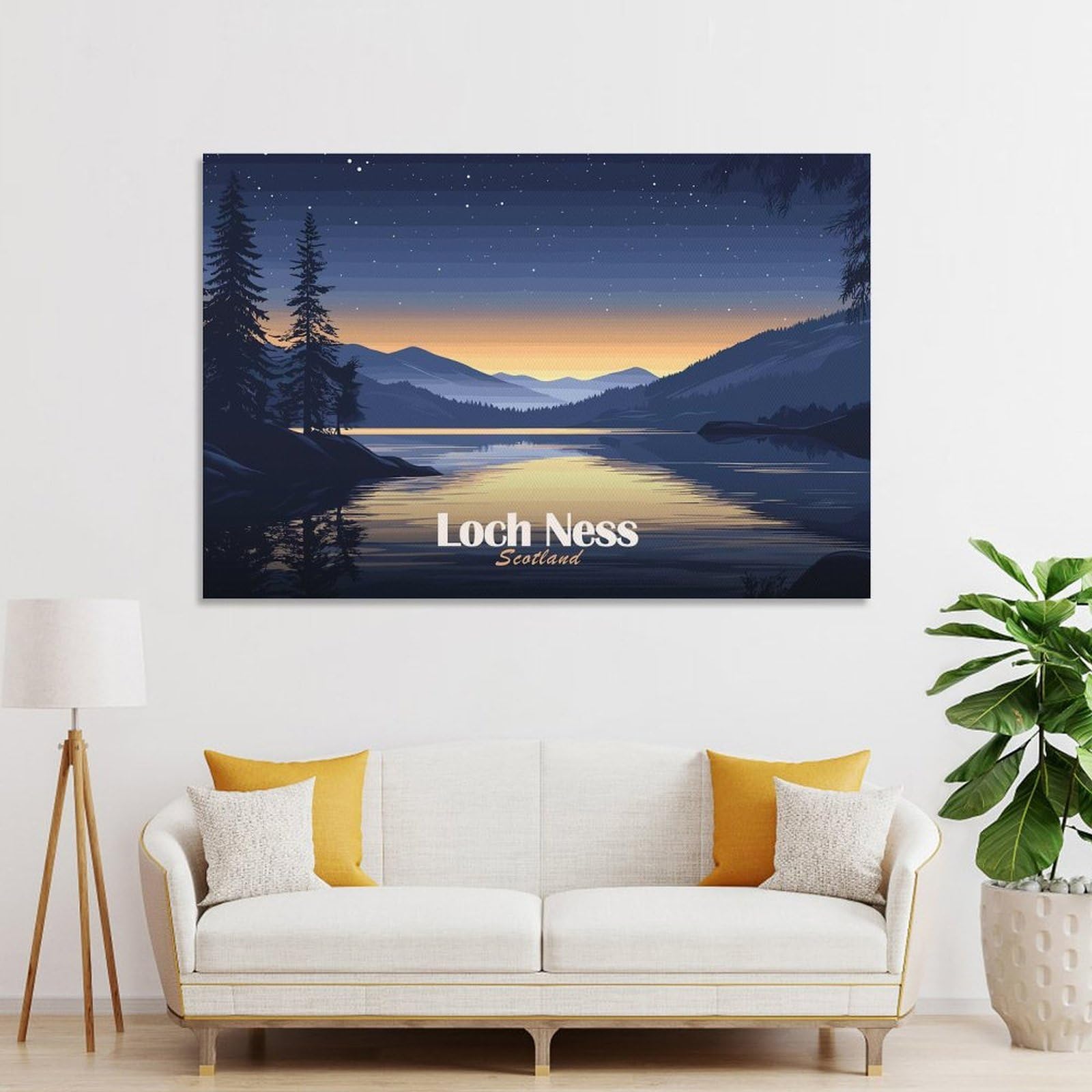 Junmoney Unframe-Style-11-1 Hanging Wall Art Loch Ness, Scotland At Night, 24X36inch(60X90cm), For Entryway, Lounge Links Or Small Walls, A Neat Decor Update For Hallways