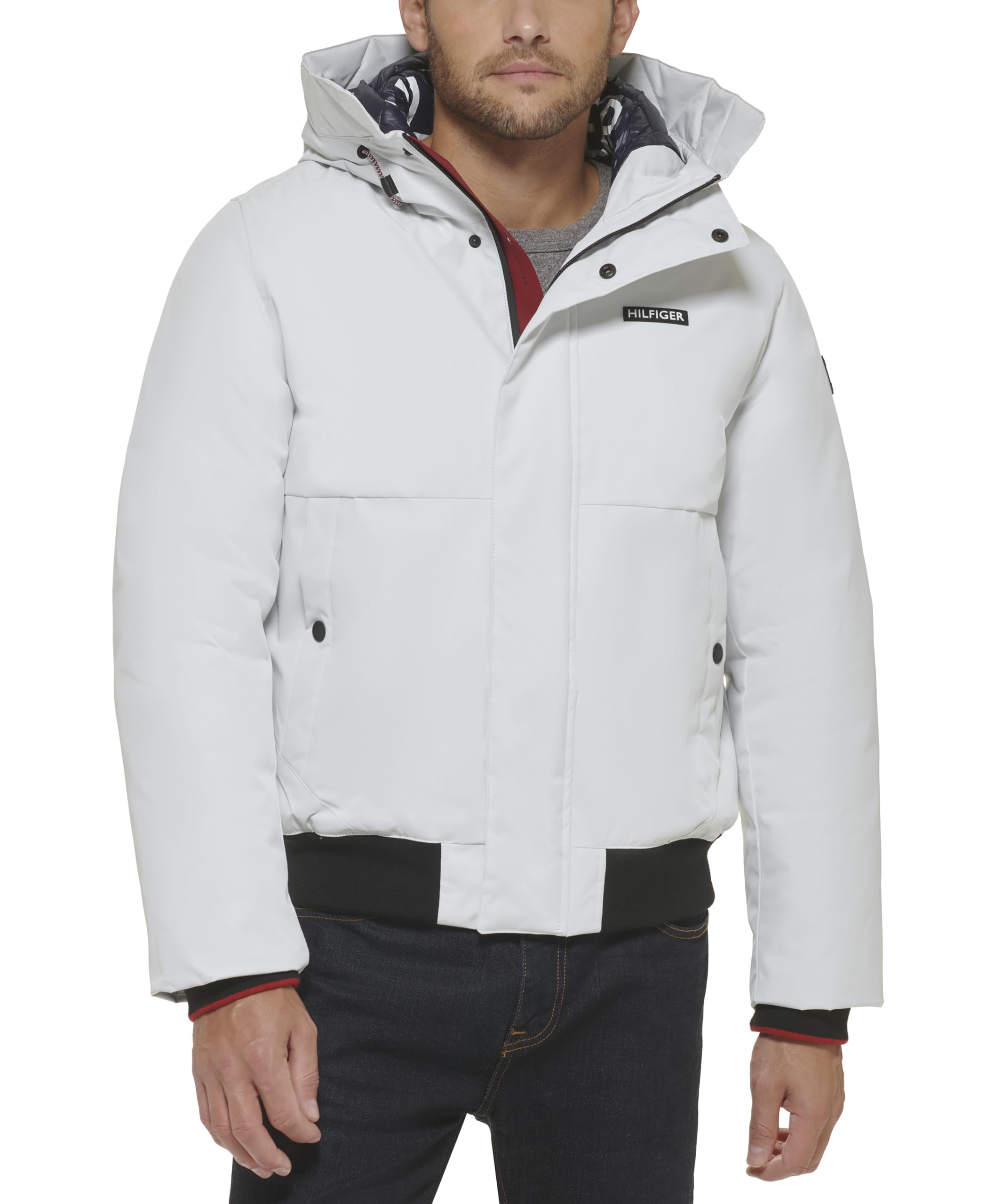 Tommy Hilfiger Men's Arctic Cloth Hooded Bomber, White, Small at Amazon  Men's Clothing store