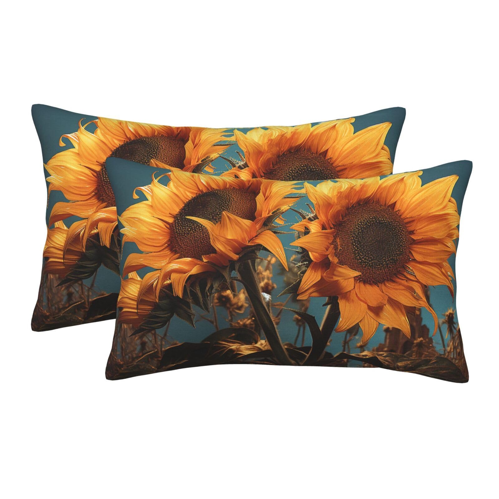 2 Pack Standard Size Pillow Cases for Hair and Skin Soft Breathable Pillow Case Covers with Hidden Zipper Fantasy Sunflower Pillowcase 16"x24" Pillow Cover for Sleeping Gift
