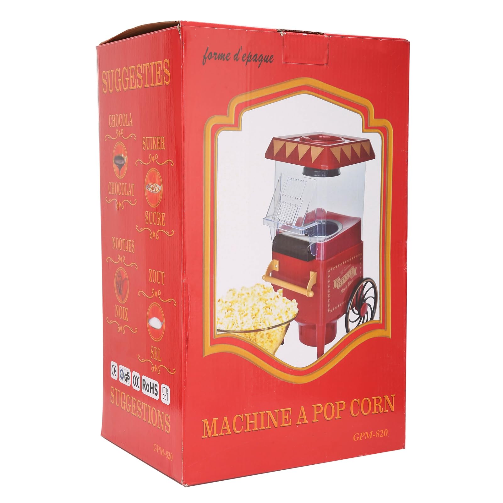 Bewinner Macinatore per popcorn vecchio stile mini zucchero filato, aggeggi rossi fatti in casa per home party cinema (spina UE 220 V)