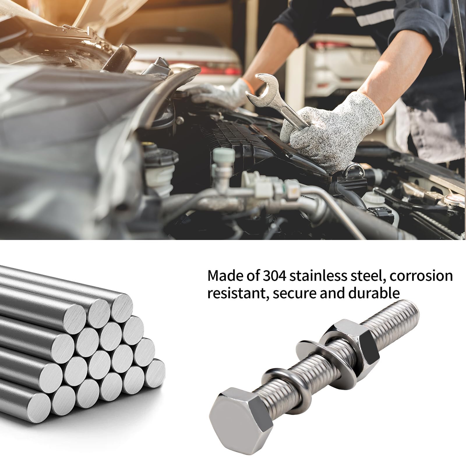 ddckj 12 Sets of M8x40 Bolts with Nuts and Washers 304 Stainless Steel Nut and Bolt Combination Kit, Silver - Image 3