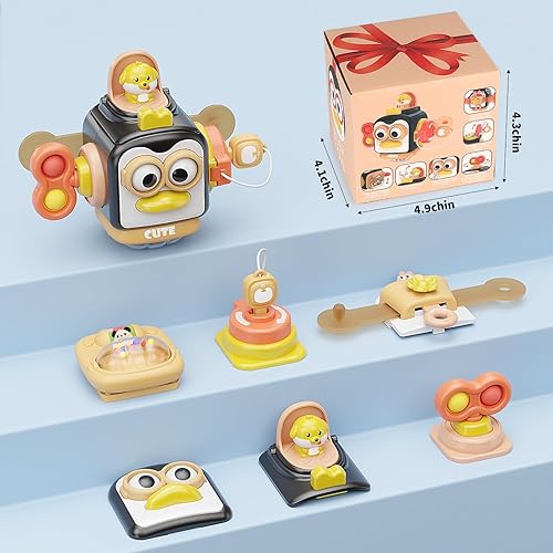 Miniatura 18 de Juguetes Montessori para niños de 1 año, juguetes sensoriales para niños de 1 a 3, actividades de viaje para bebés, cubo de tablero ocupado, Azul