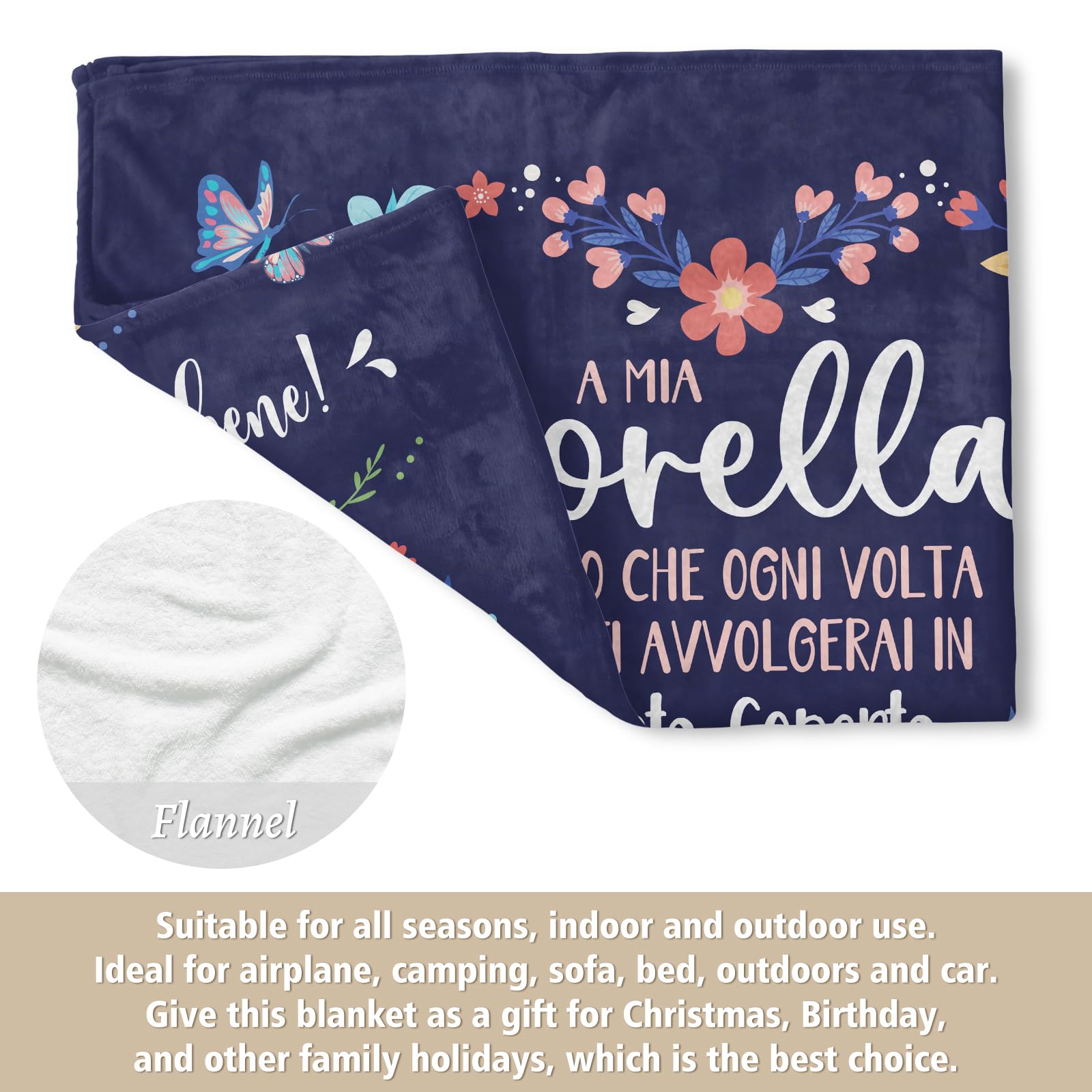 Niyewsor Regalo Sorella, Regali per Sorella Coperta, Regalo Sorella Compleanno, Regalo Migliore Sorella, Festa della Mamma Regalo per Amica Sorella, Coperta per Sorella 130 x 150cm