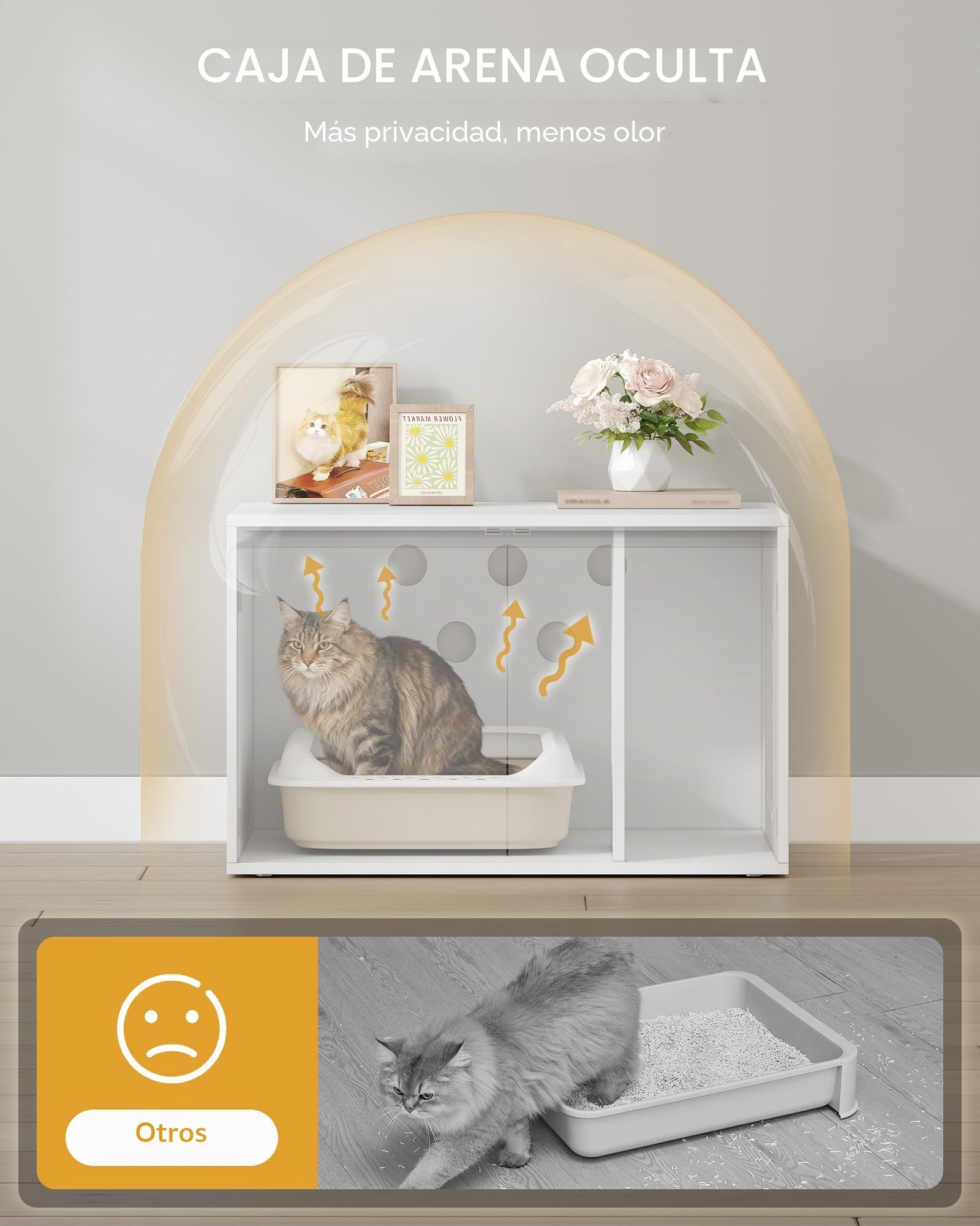 Hzuaneri Mueble Arenero Gatos, Casa para Gatos con Puerta y tabique Separado, 80 x 48,5 x 48,5 cm, Blanco CB01403X