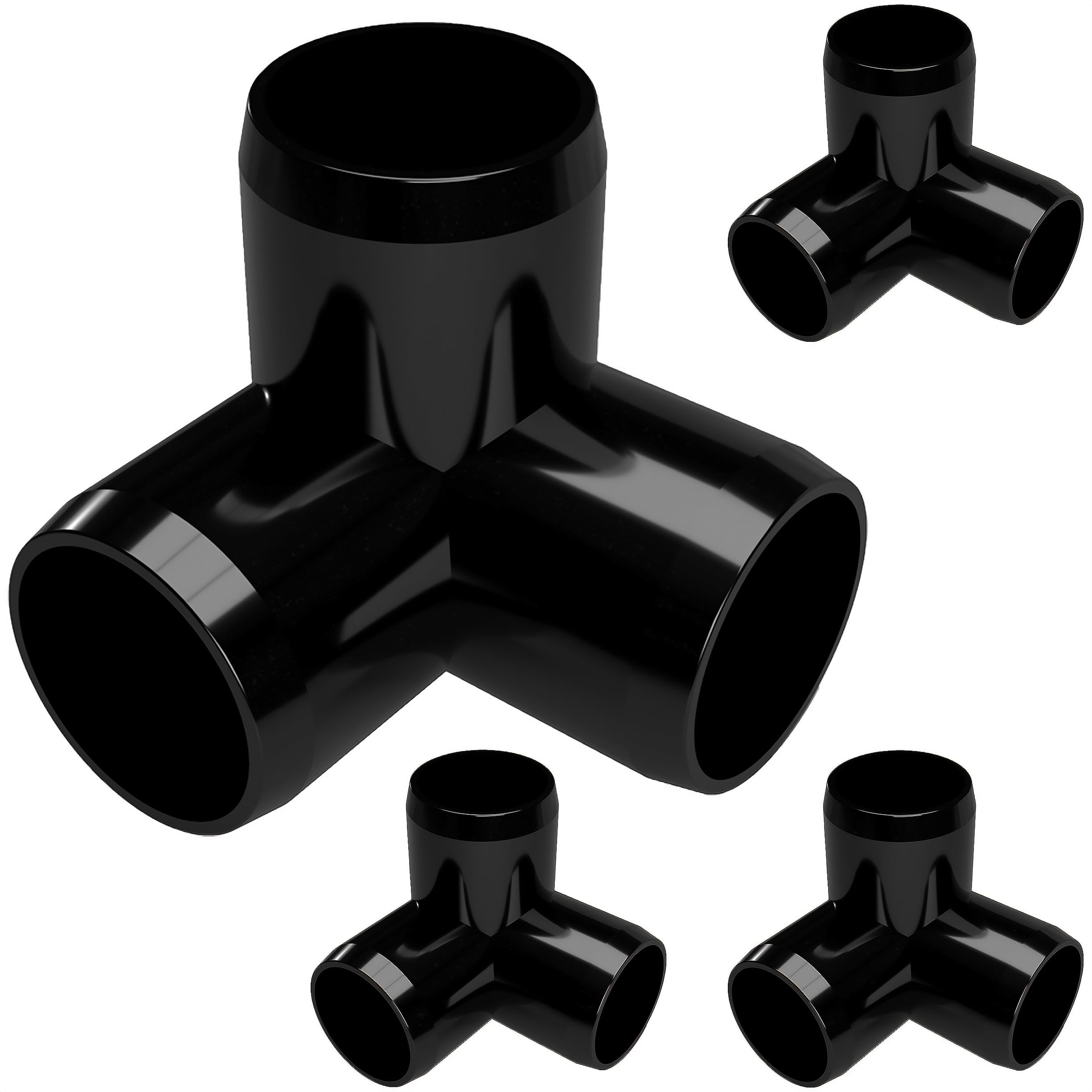 FORMUFIT 1-1/4" 3-Way Elbow Furniture Grade PVC Fitting in Black, Made in USA, UV-Resistant, Impact-Proof, 1.660" Actual Socket Diameter (Pack of 4)