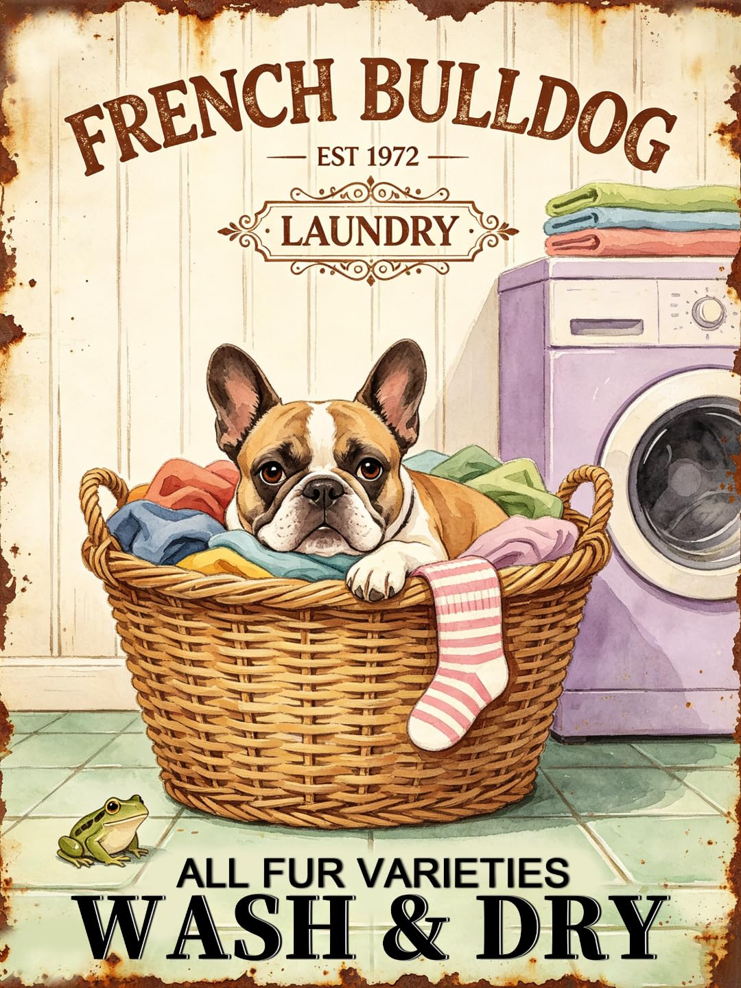 Vintage French Bulldog Laundry Tin Sign 30x43cm