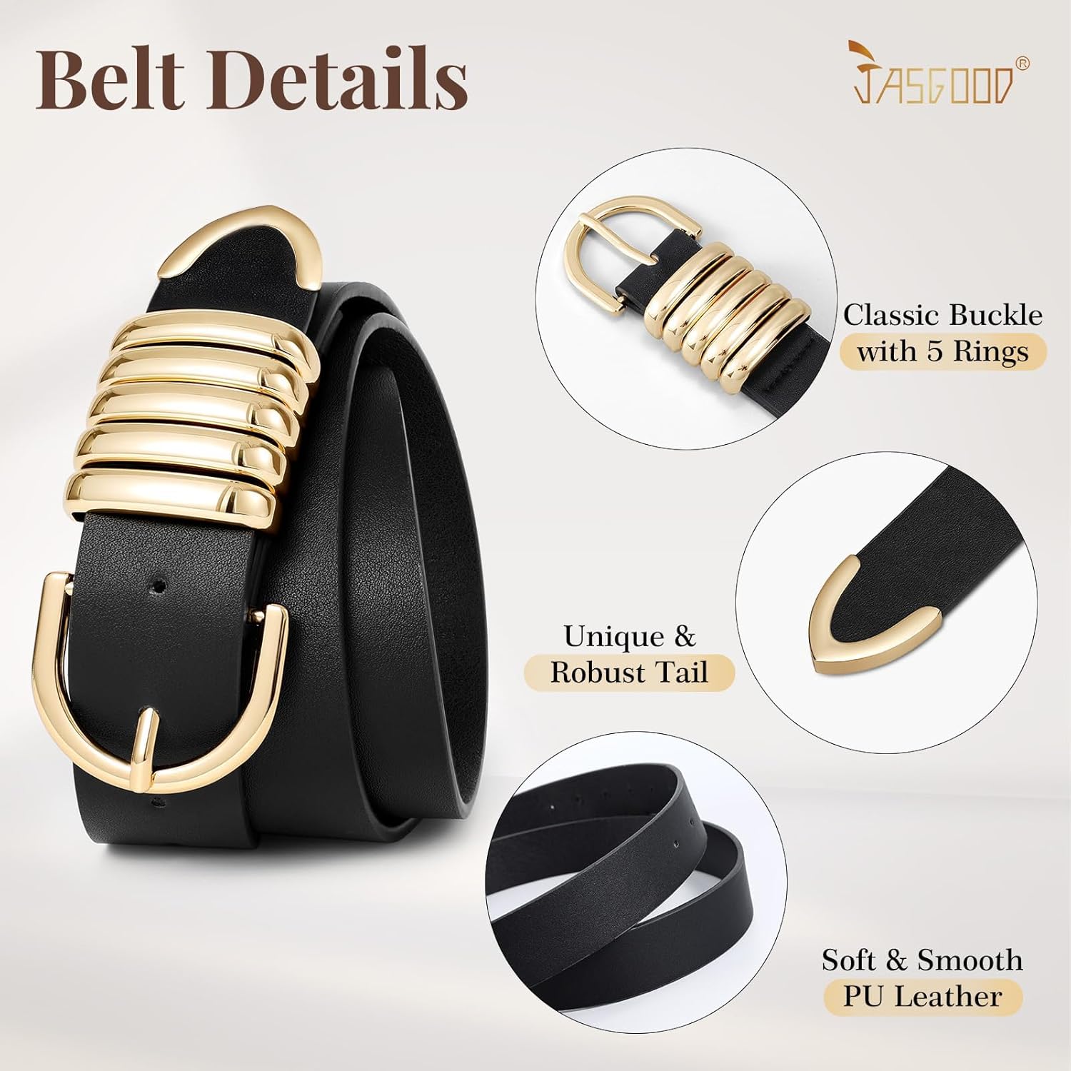 JASGOOD Women’s PU Leather Belt for Jeans Pants Dress Fashion Ladies Waist Belt with Gold Buckle - Image 2