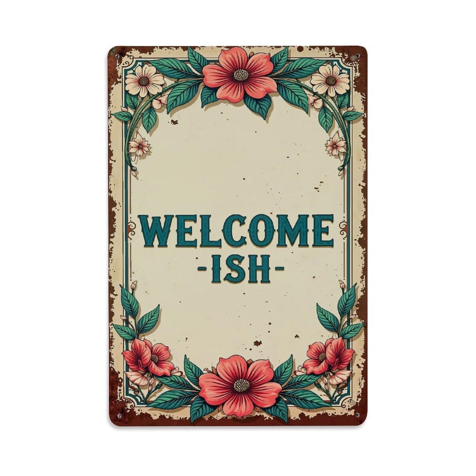 Jdyaojiesheng Vintage Floral Welcome Sign Tin Sign Retro Metal Wall Decor Metal Poster, Home Bar Garage Farmhouse Cafe Wall Art Decoration 8X12inches