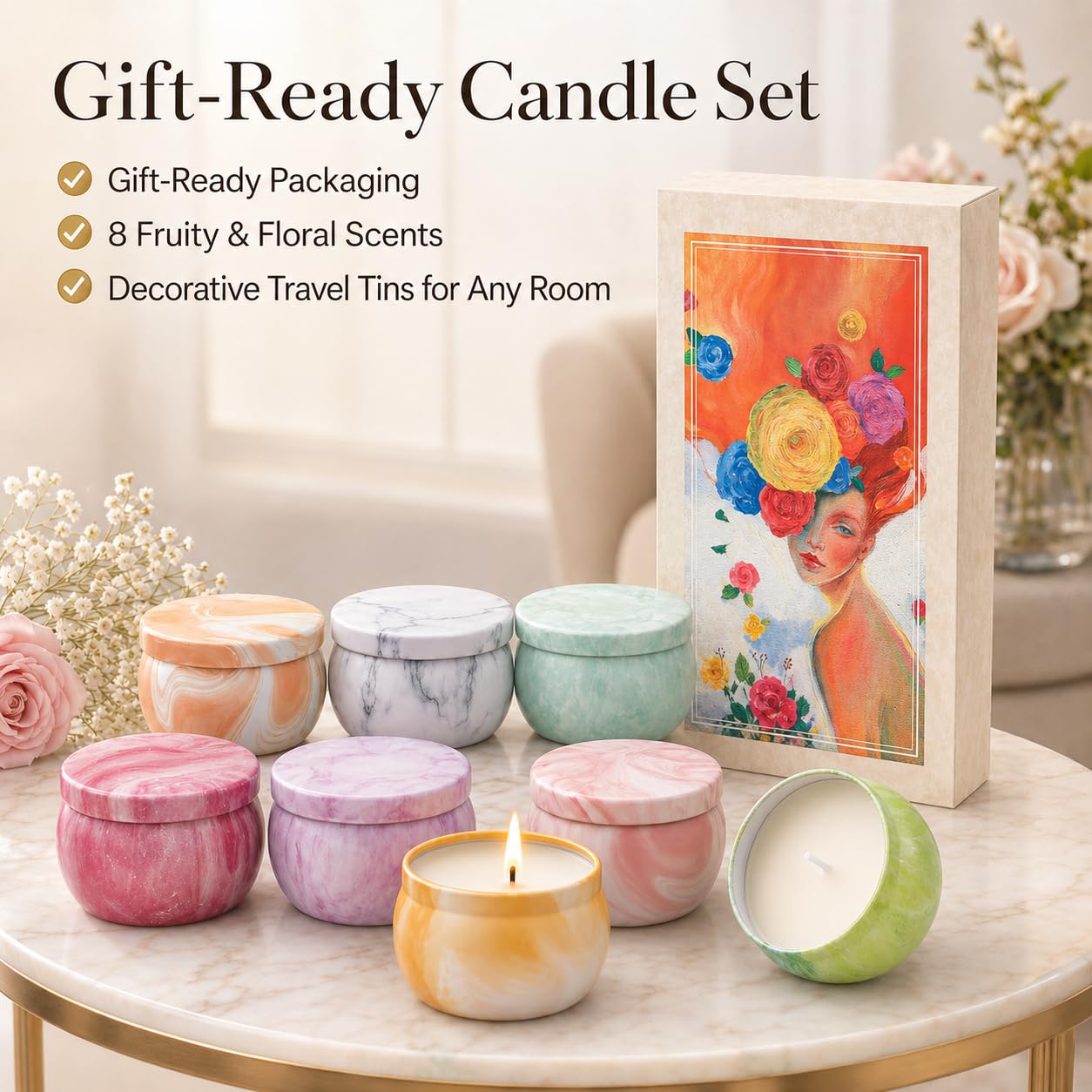 Amorxiao Velas Perfumadas Juego de 8 piezas, 2.5 oz Cera de Soja Natural, Decoración para Baño Yoga