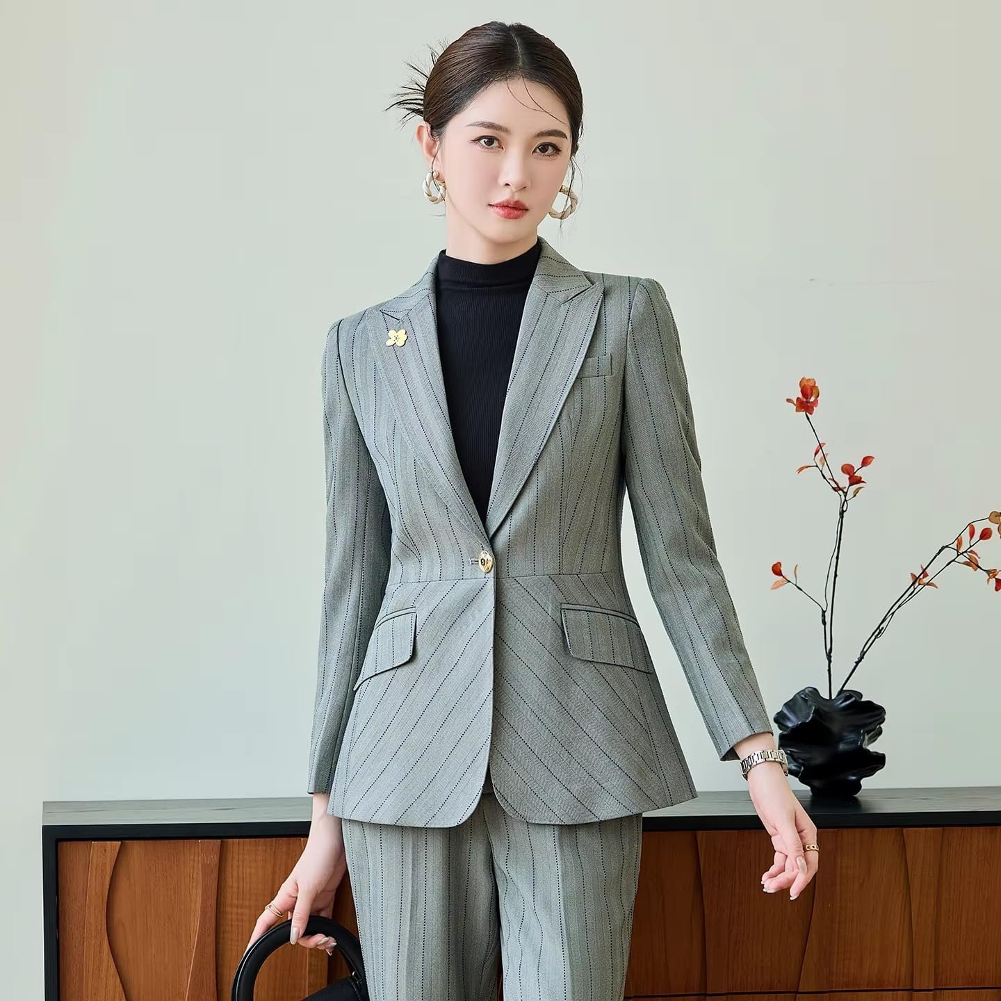 Women's Formal Pant Suit Set Wide Leg Pants Blazer Office Business Outfit