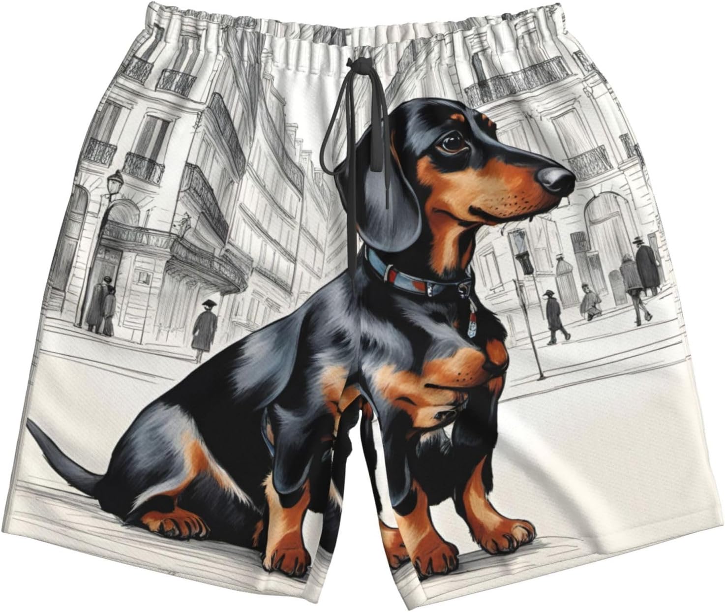 Mens Parisian Dachshund Print Beach Shorts,Casual Summer Shorts for Men,Quick Dry Polyester