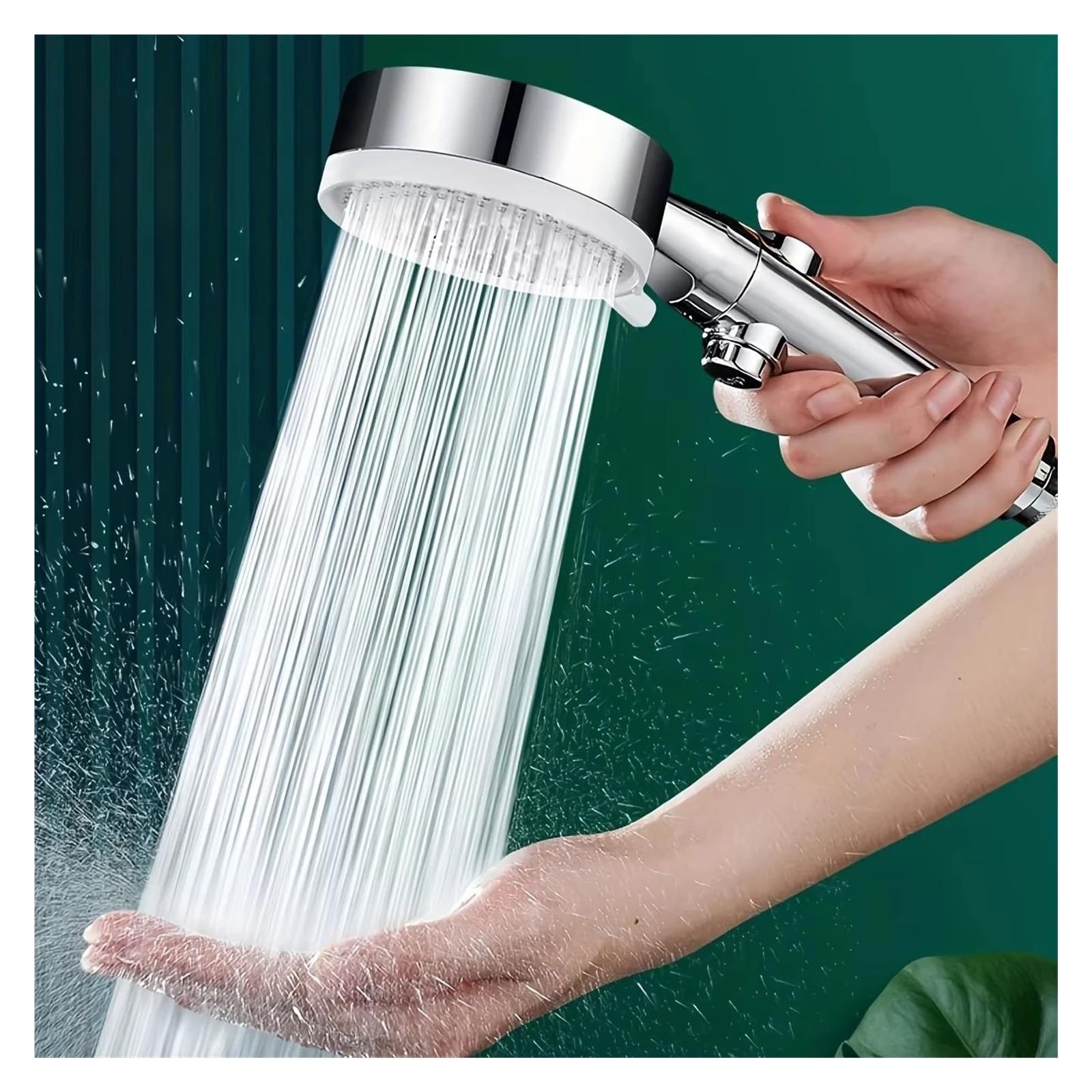 Cabezal de Ducha de Alta presión con 5 configuraciones Ajustables, Interruptor de Parada para Ahorro de Agua, Manguera Flexible y Soporte - Juego de baño Cromado de 3 Piezas para u